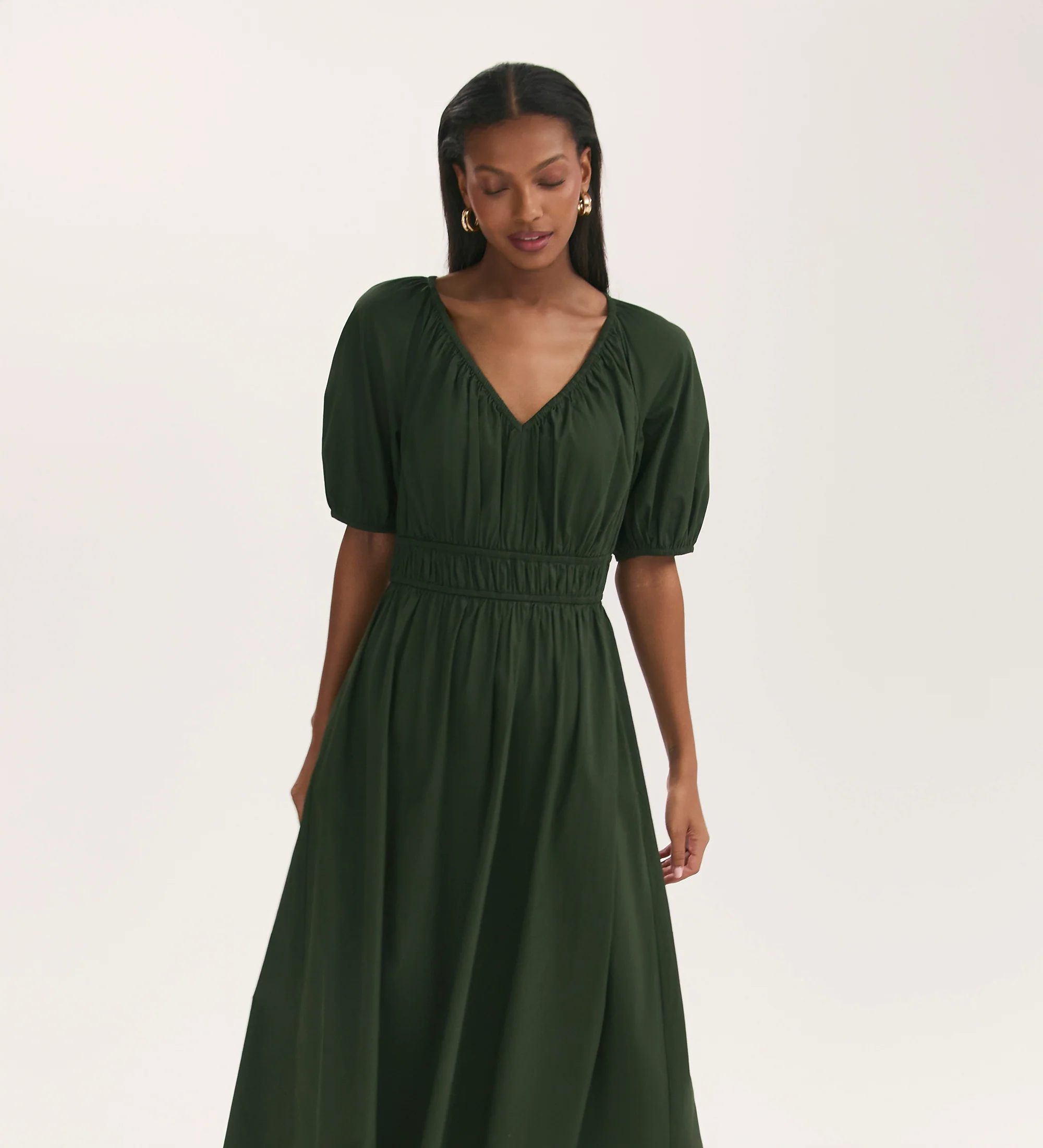 Piper Dark Khaki Cotton Midi Smock Dress - Image 4