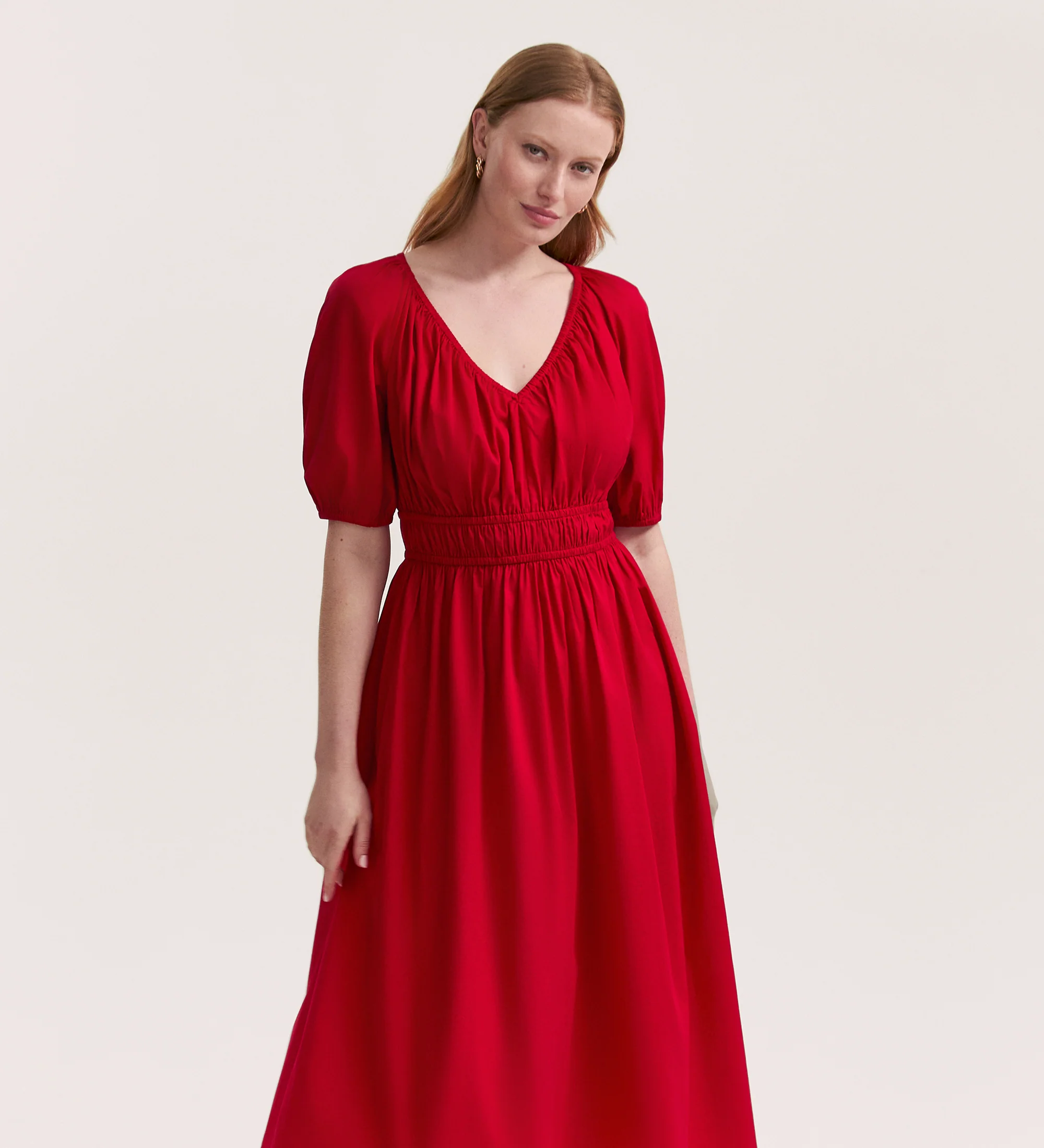 Piper Red Cotton Midi Smock Dress - Image 4
