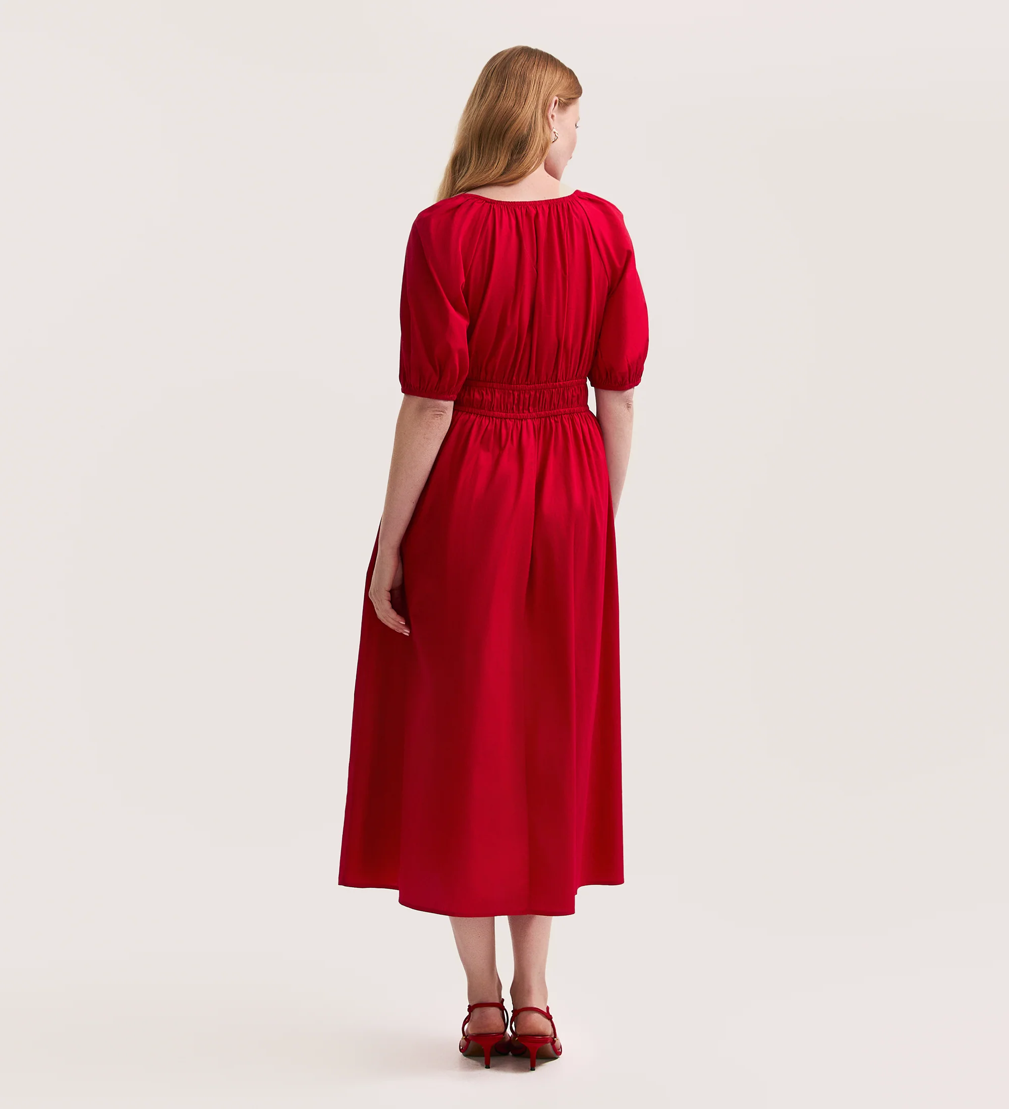 Piper Red Cotton Midi Smock Dress - Image 5