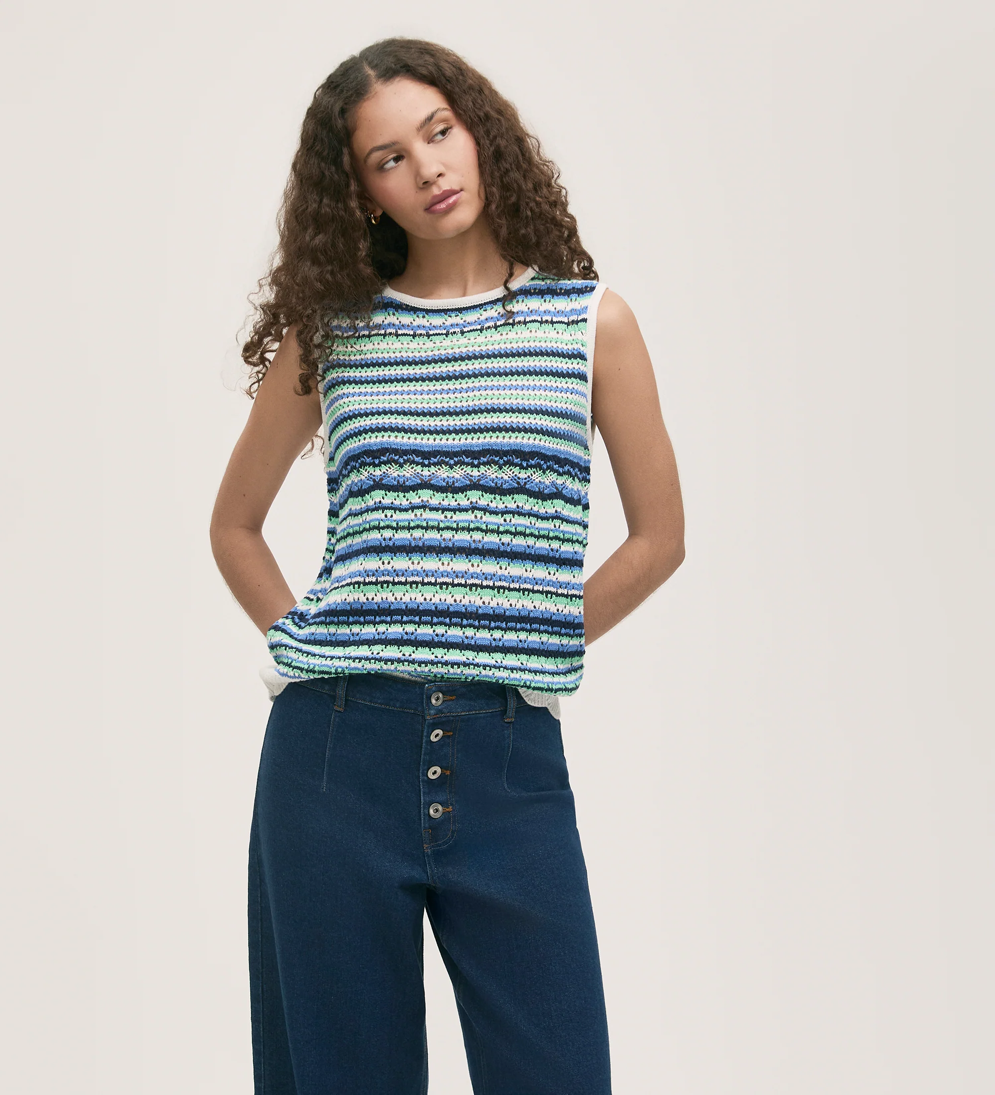 Porsha Blue Stripe Crochet Vest