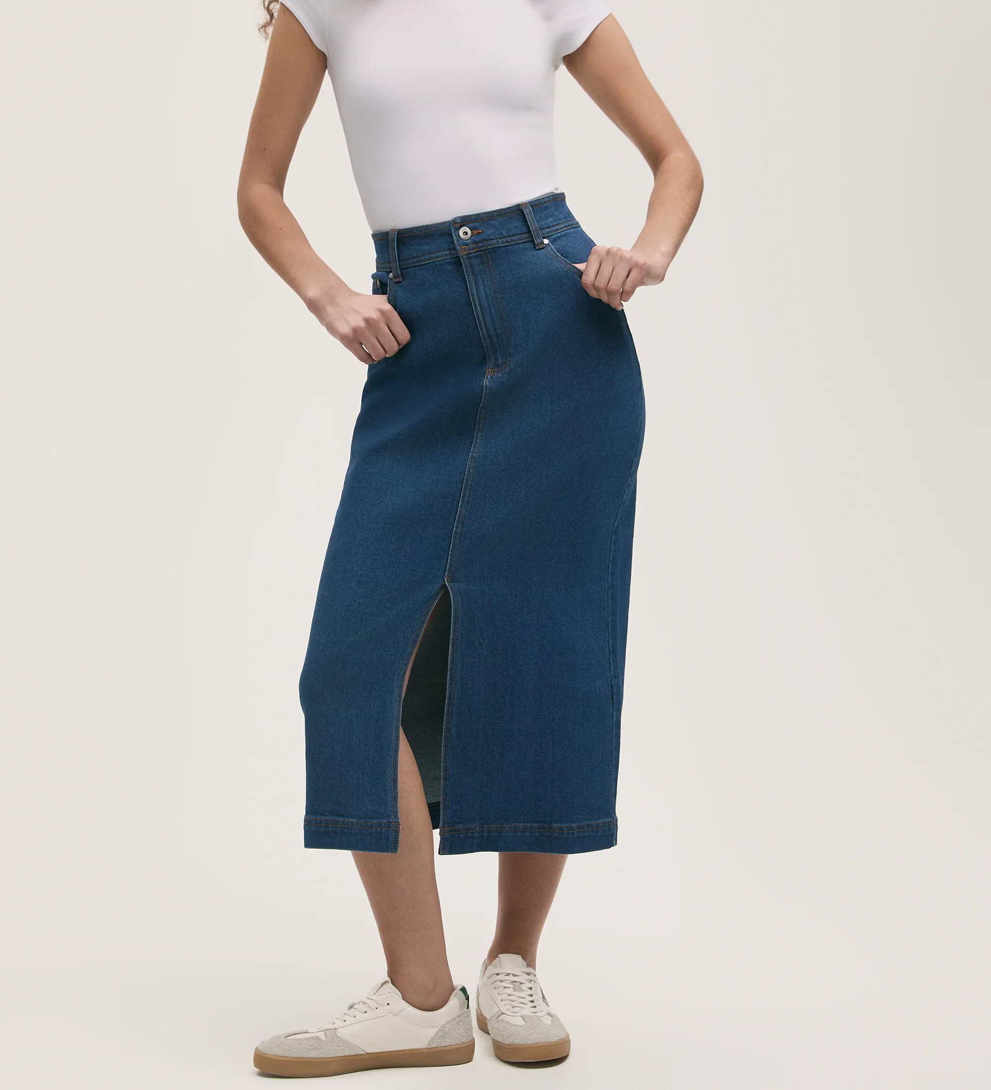 Rachel Mid Wash Denim Midi Skirt - Image 2