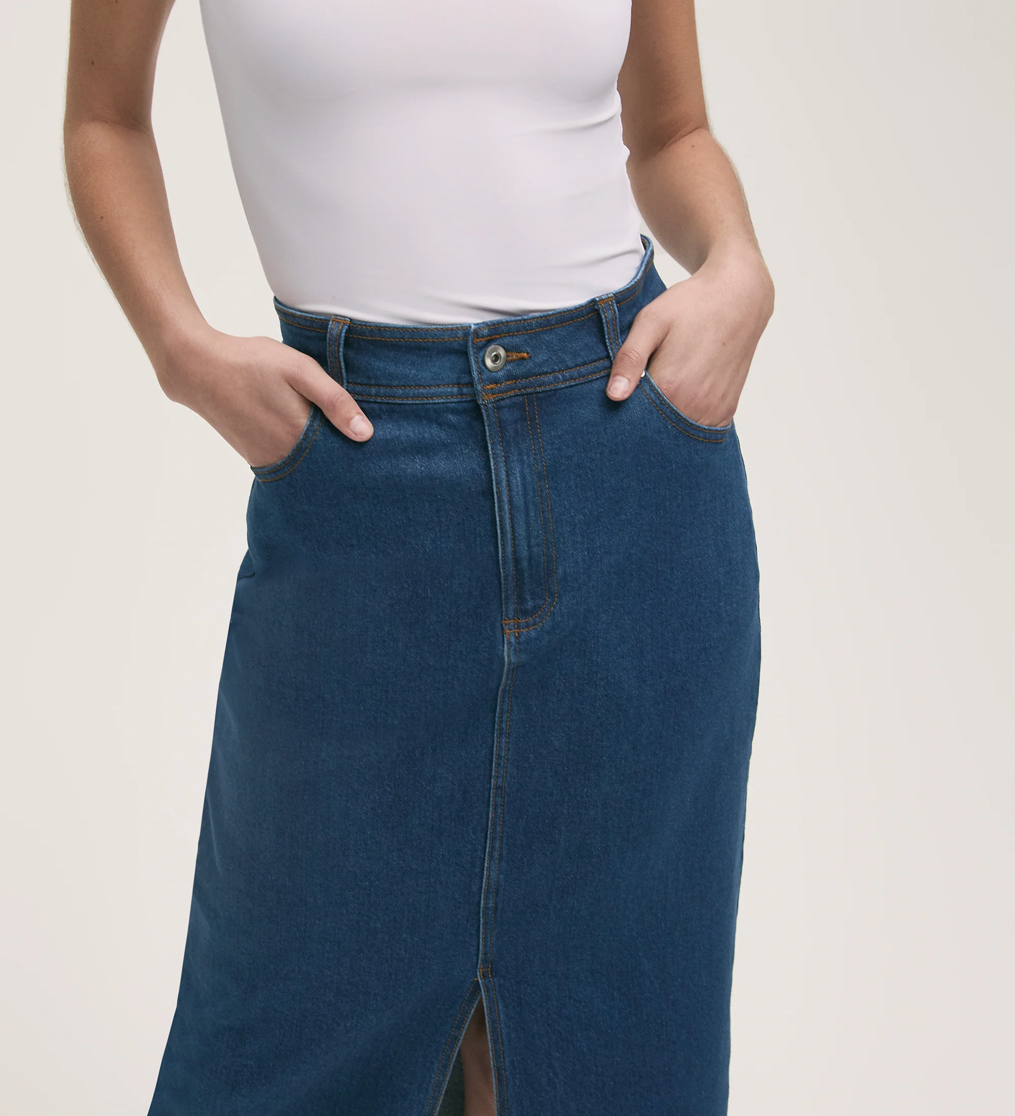Rachel Mid Wash Denim Midi Skirt - Image 3