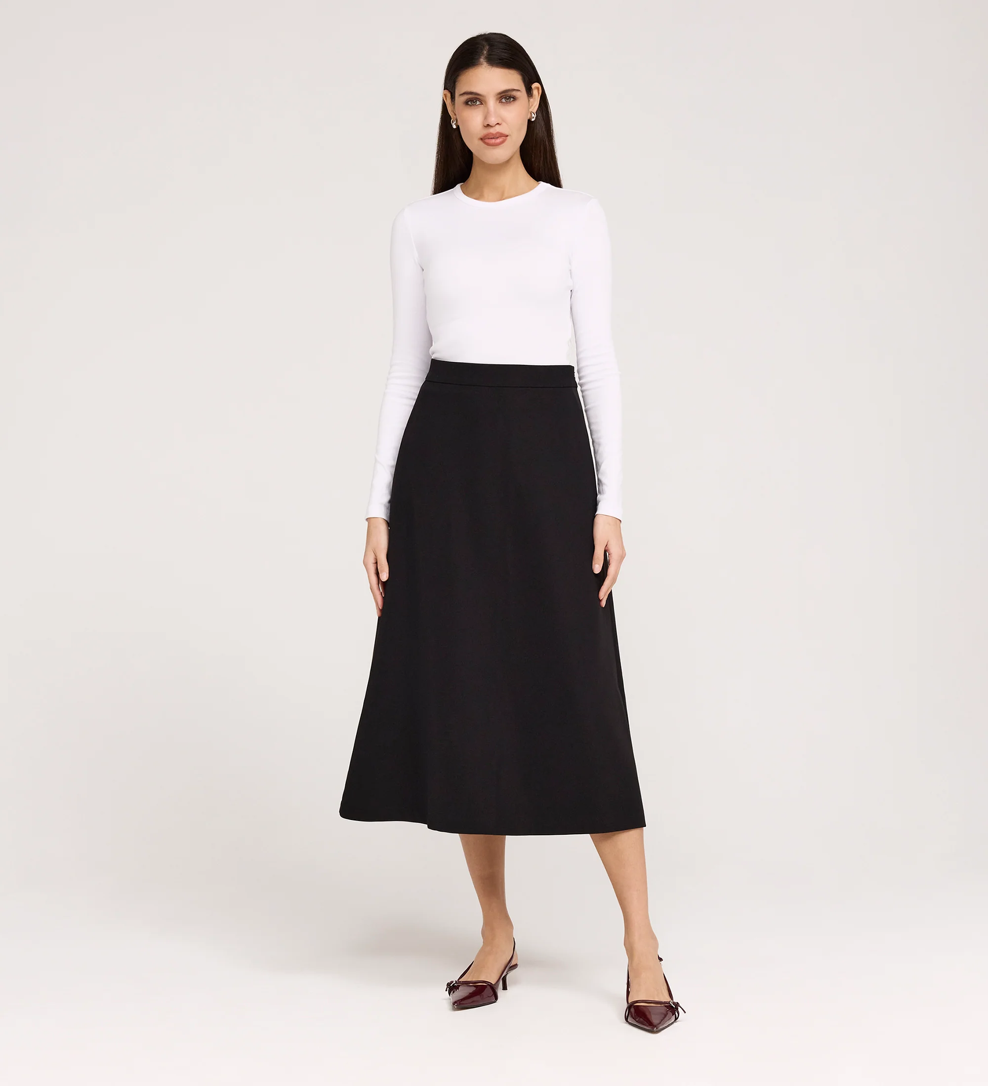 Ramona Black Gaberdine Twill Midi Skirt - Image 4