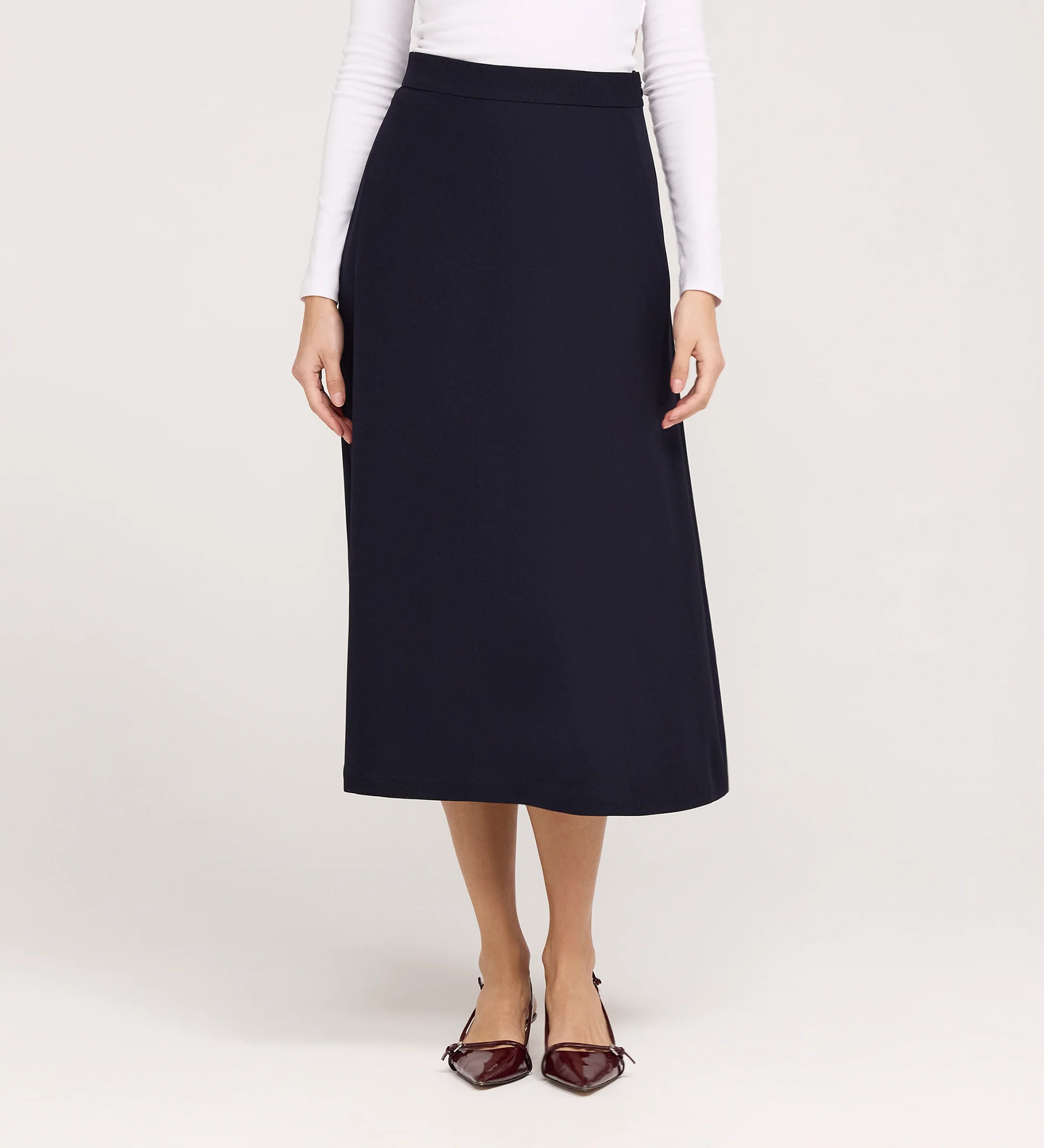 Ramona Navy Gaberdine Twill Midi Skirt - Image 2