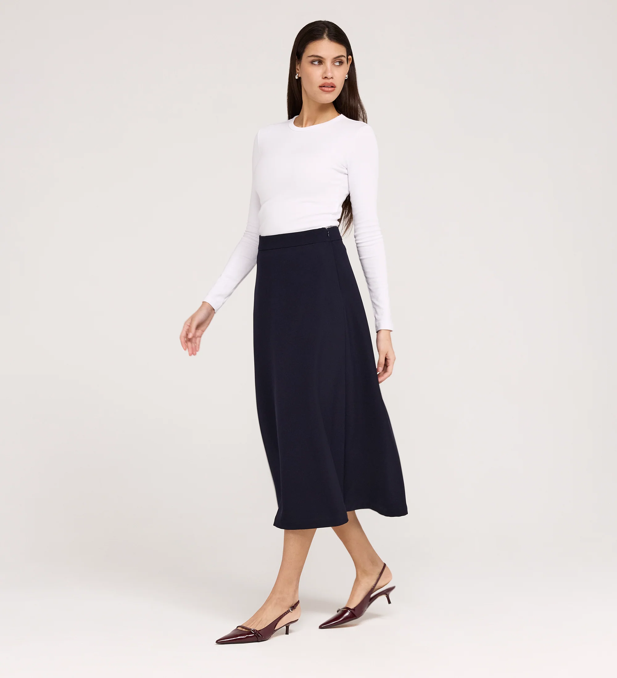 Ramona Navy Gaberdine Twill Midi Skirt - Image 4