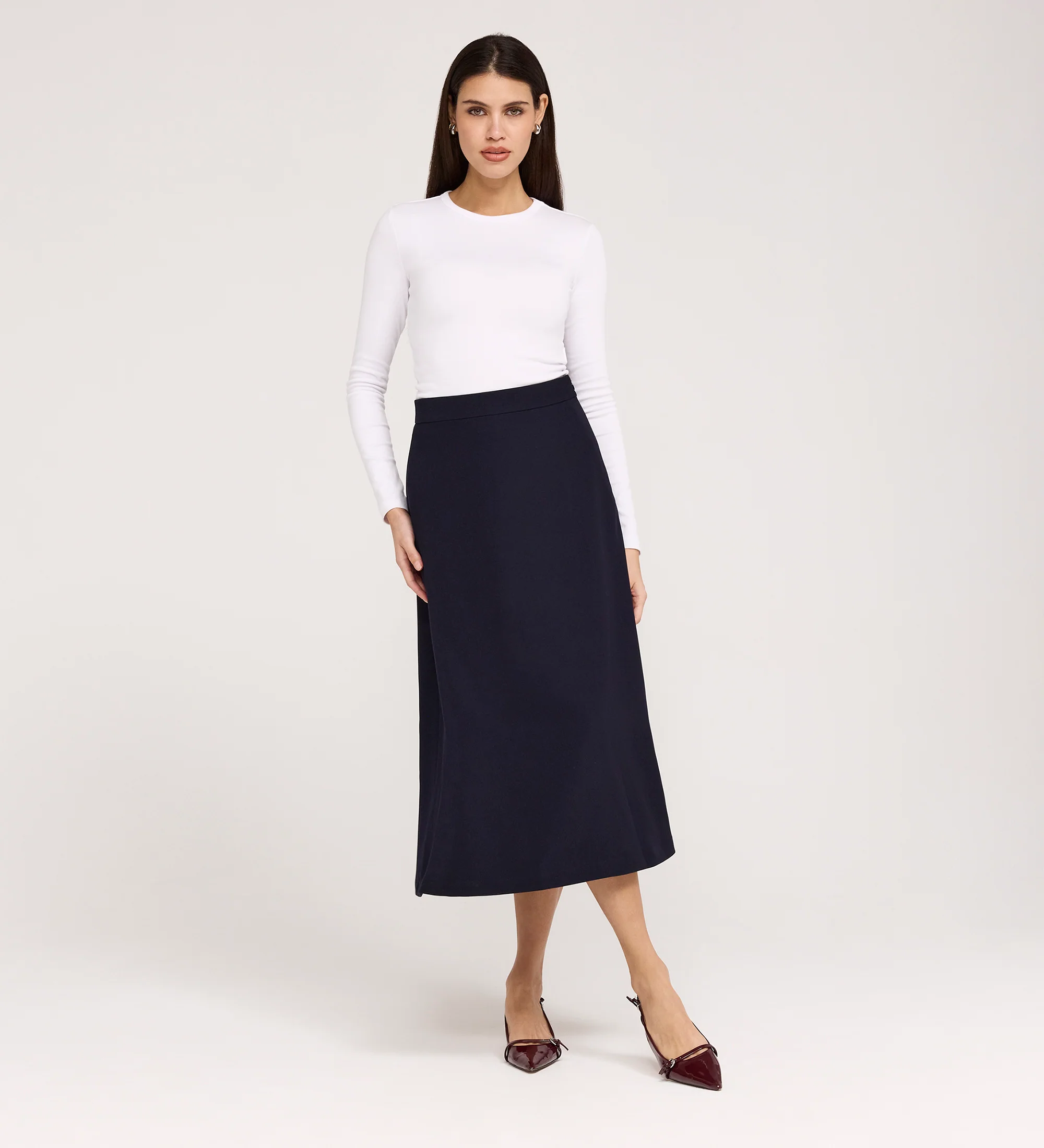 Ramona Navy Gaberdine Twill Midi Skirt - Image 5