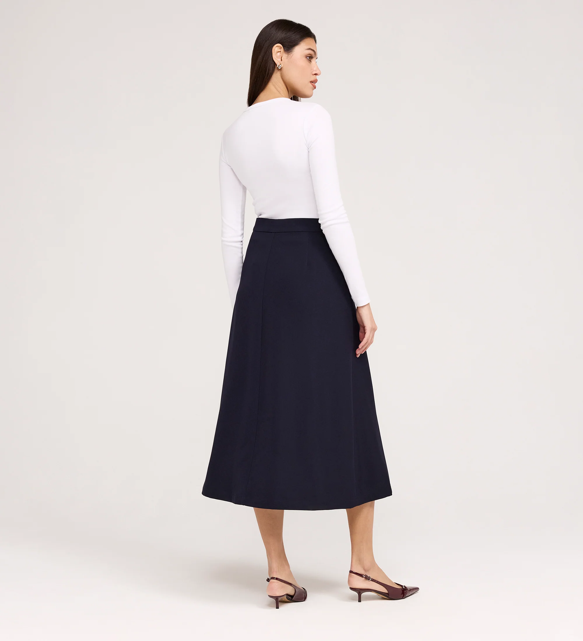 Ramona Navy Gaberdine Twill Midi Skirt - Image 6