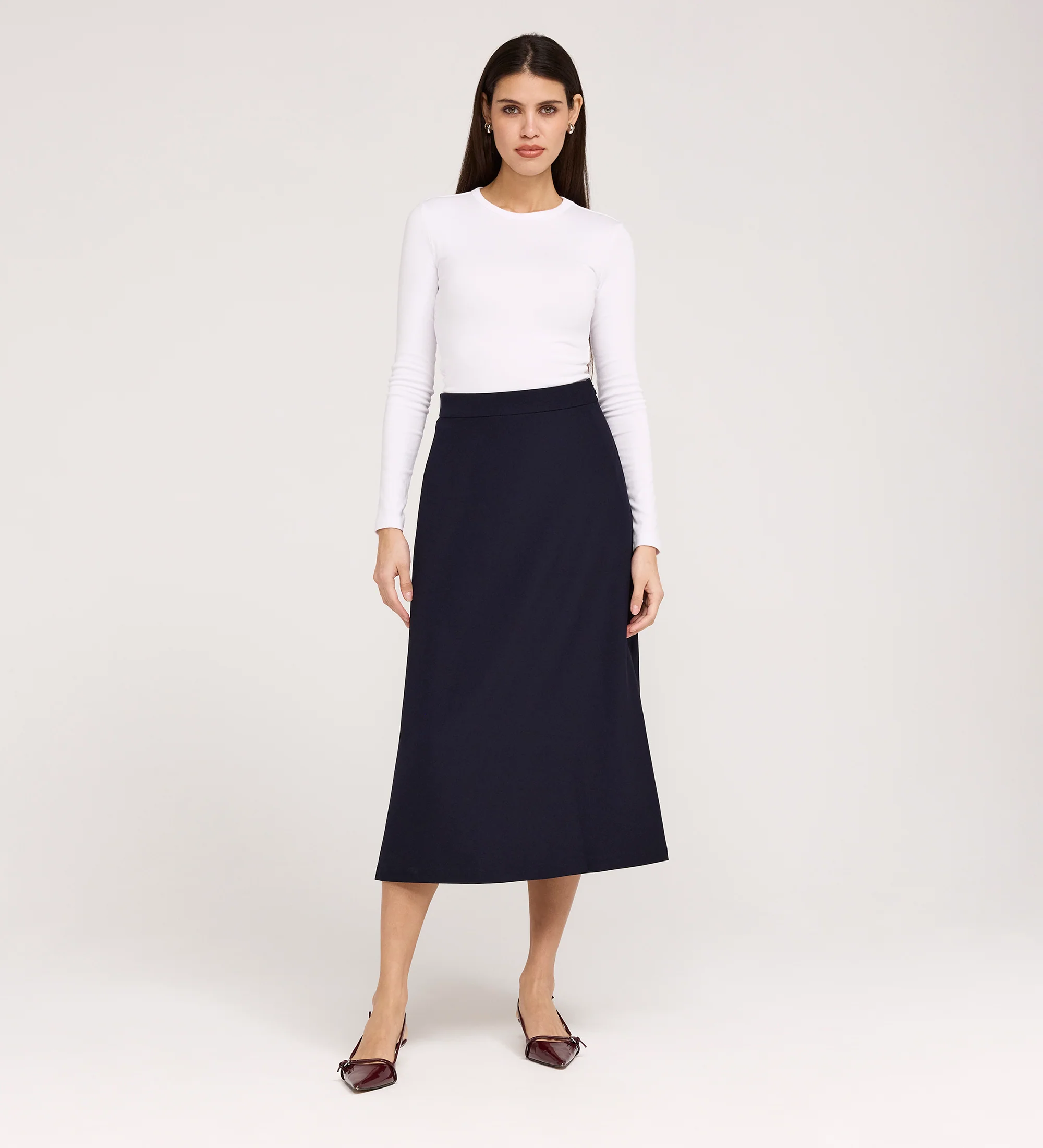 Ramona Navy Rich Crepe Midi Skirt - Image 3