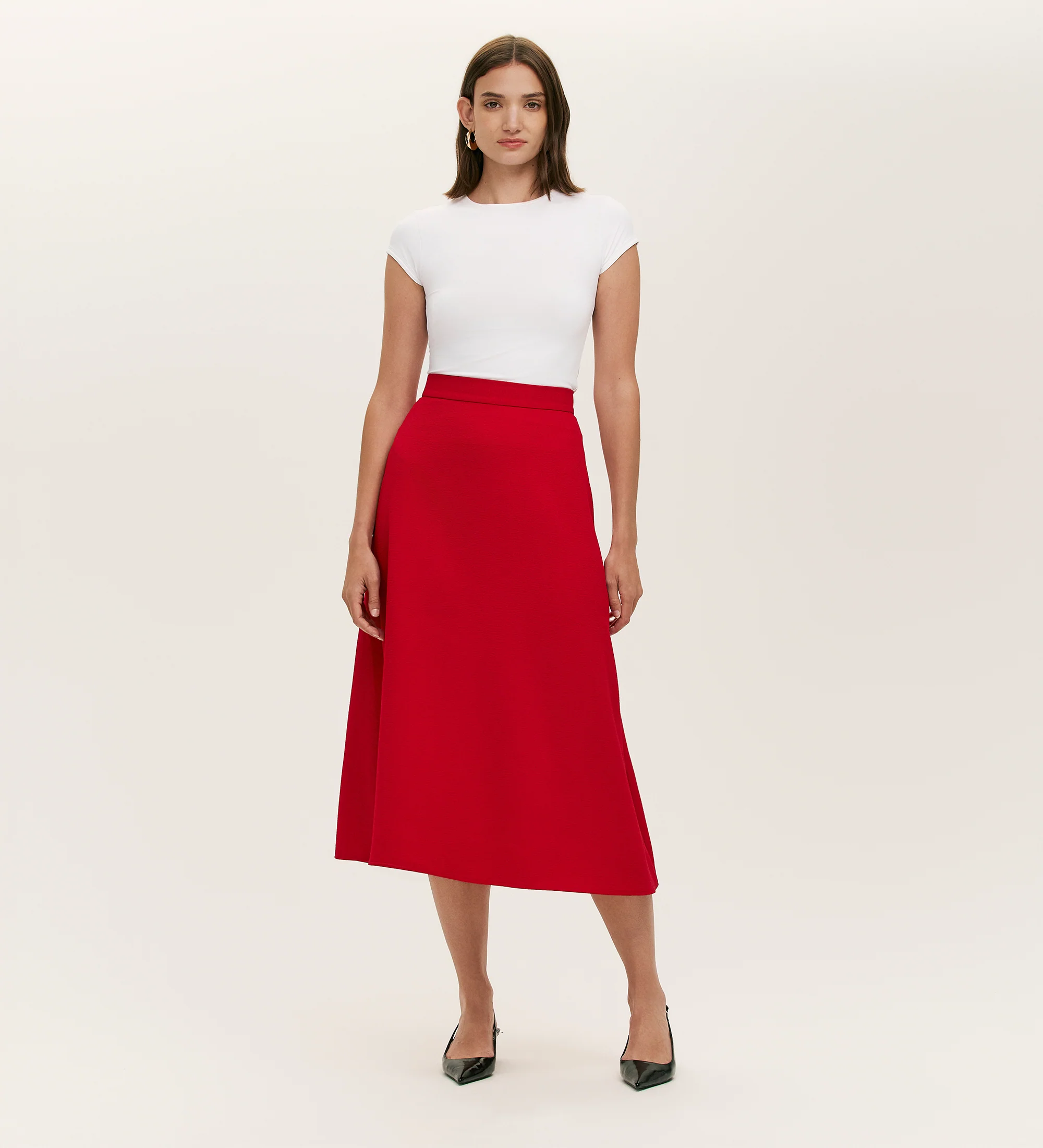 Ramona Red Rich Crepe Midi Skirt - Image 4