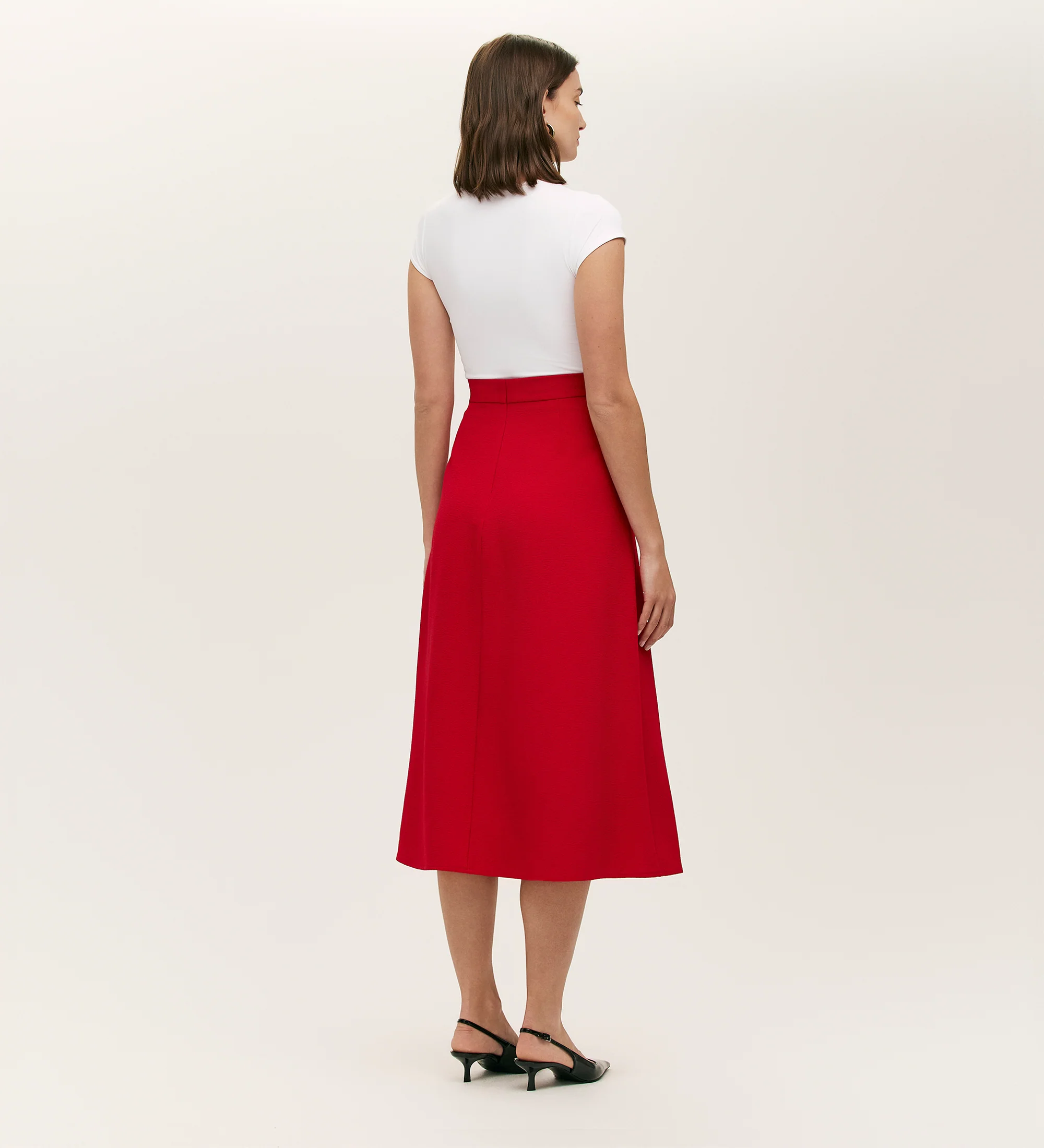 Ramona Red Rich Crepe Midi Skirt - Image 5