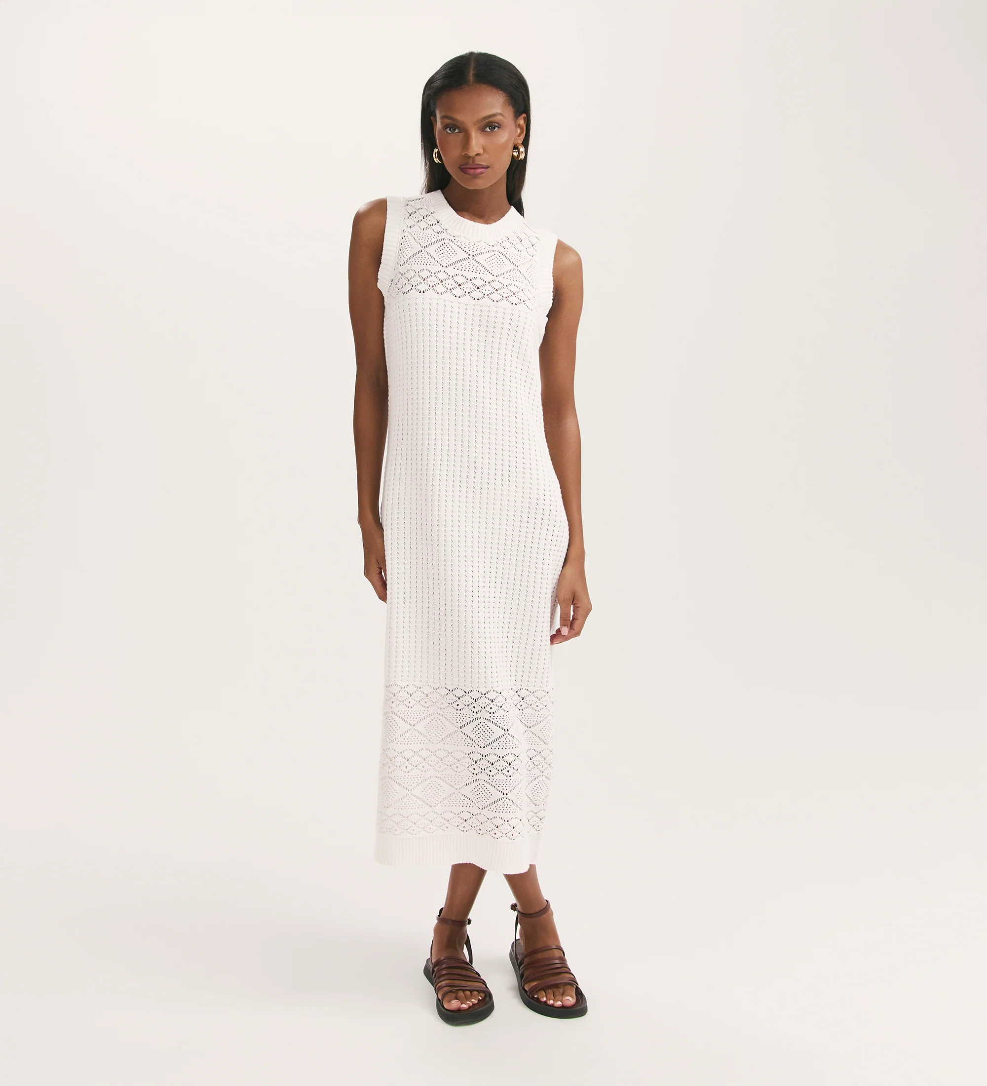 Ravi Cream Sleeveless Knitted Midi Dress - Image 3