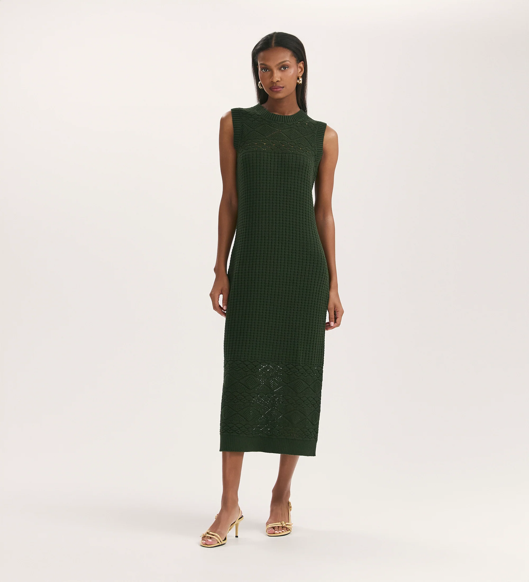 Ravi Khaki Sleeveless Knitted Midi Dress
