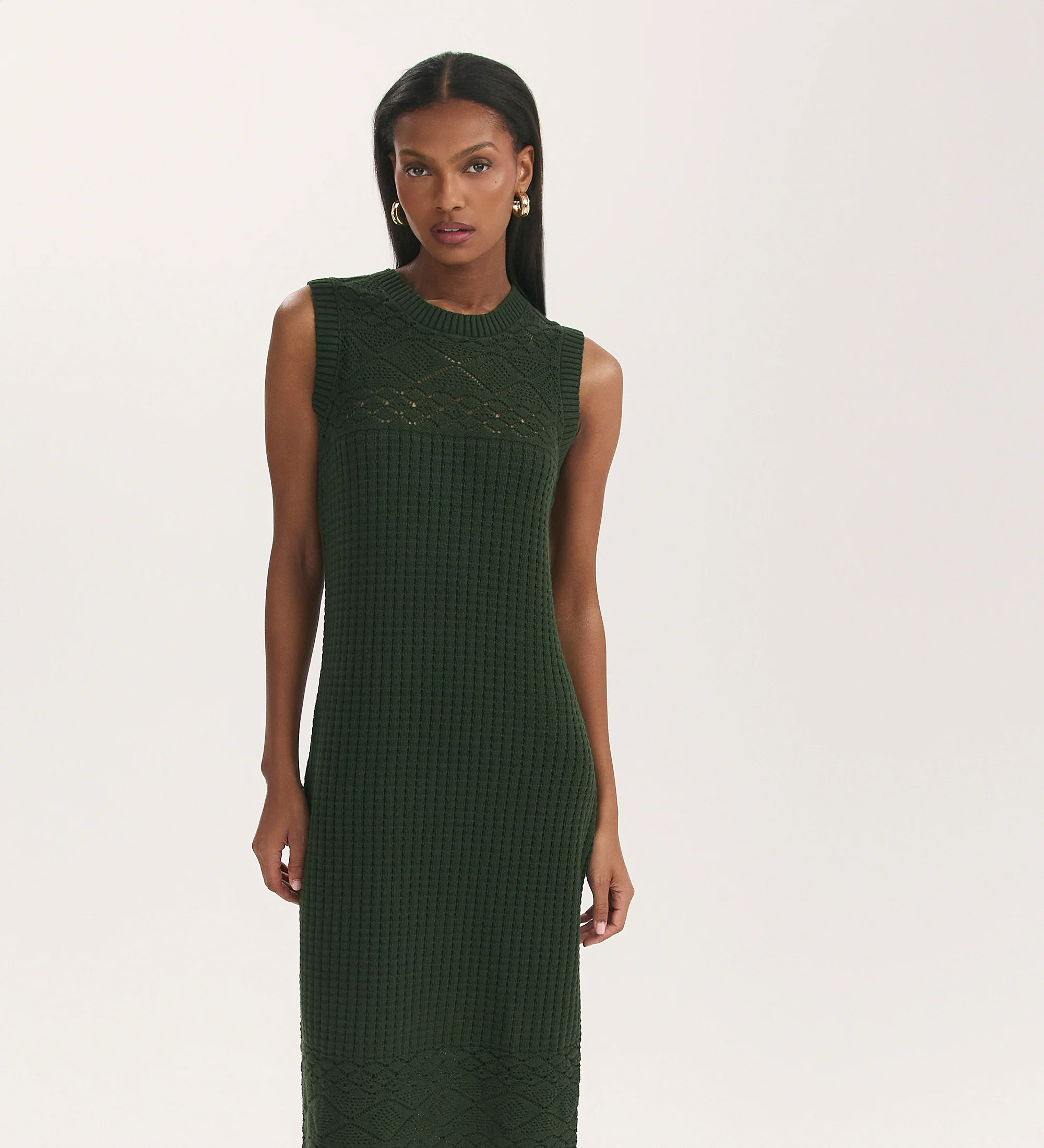 Ravi Khaki Sleeveless Knitted Midi Dress - Image 3