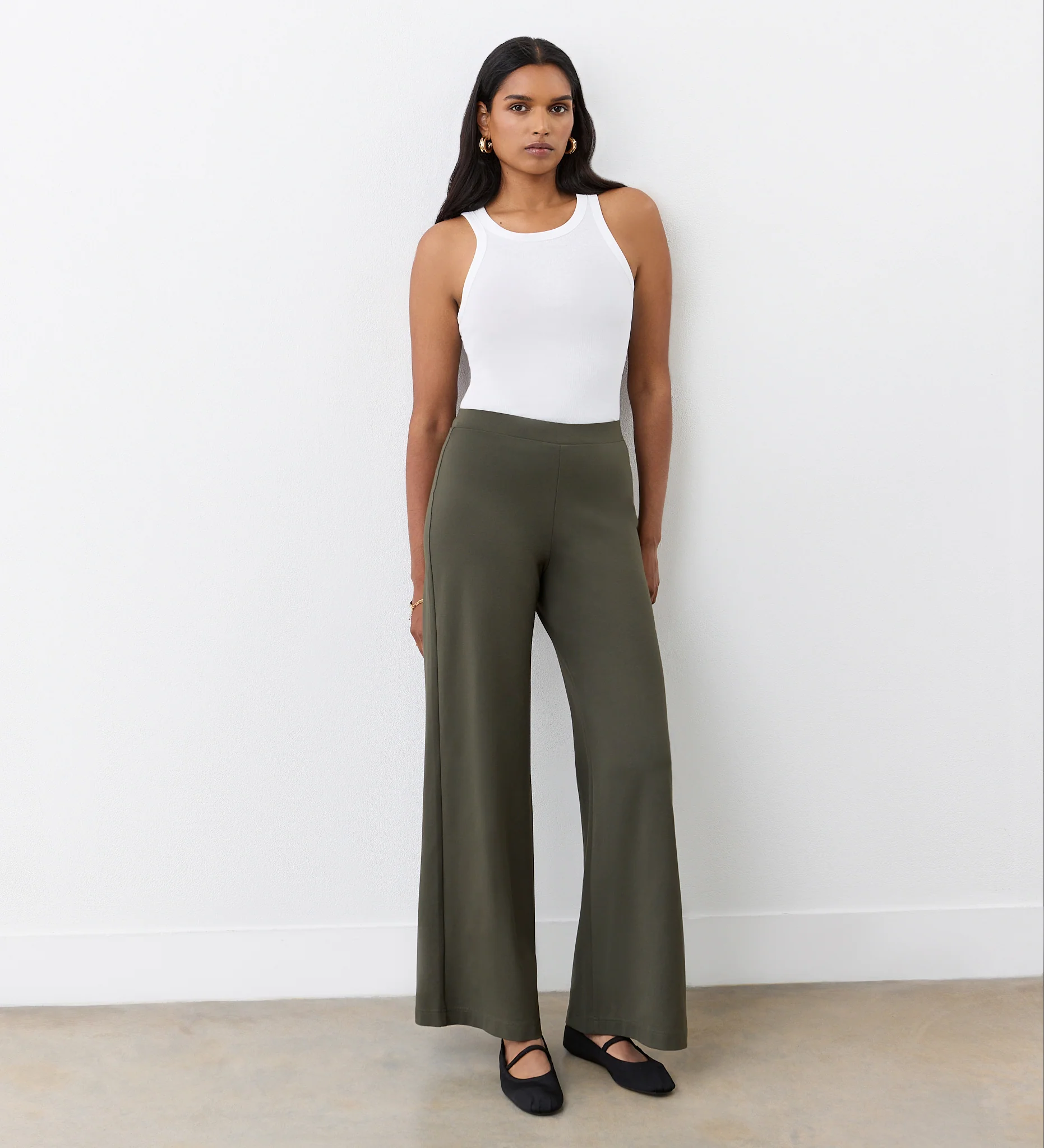 Reyna Khaki Ponte Jersey Wide Leg Trousers