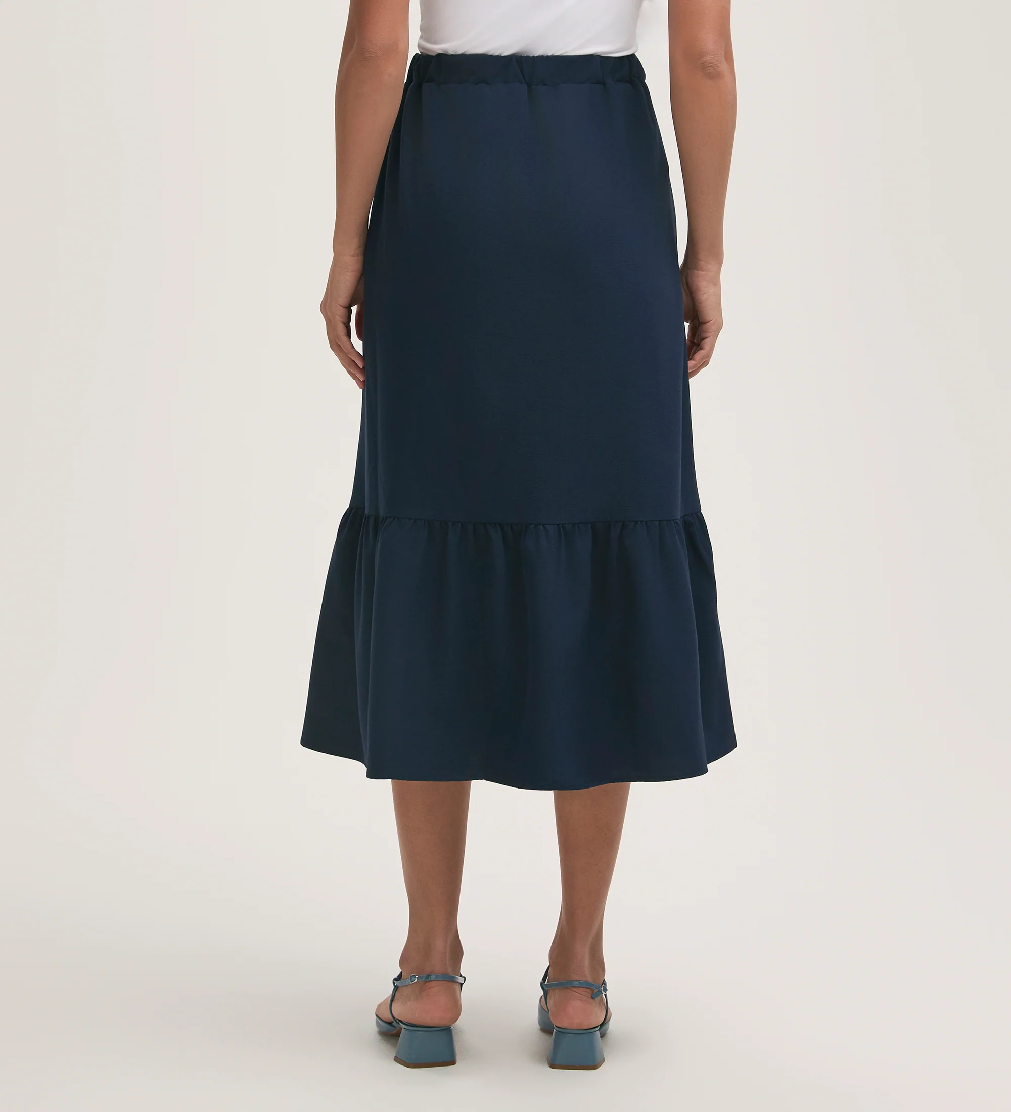 Riley Navy Crepe Tiered Midi Skirt - Image 4