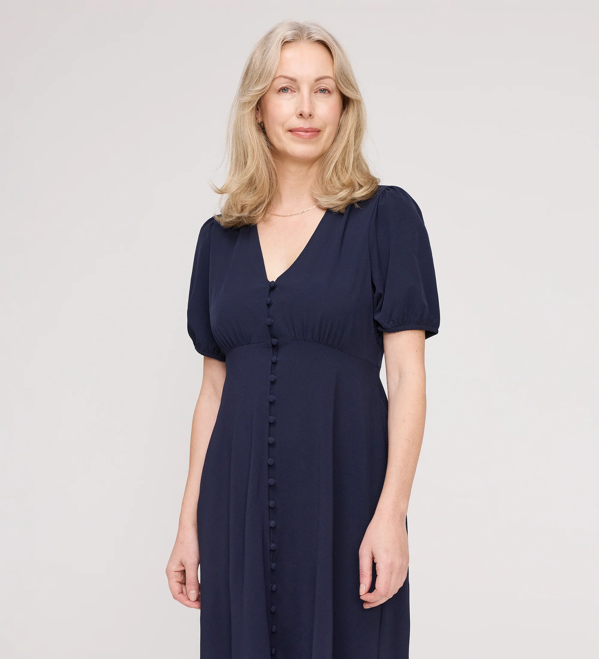 Robyn Navy Button Through Midi Dress - Image 4