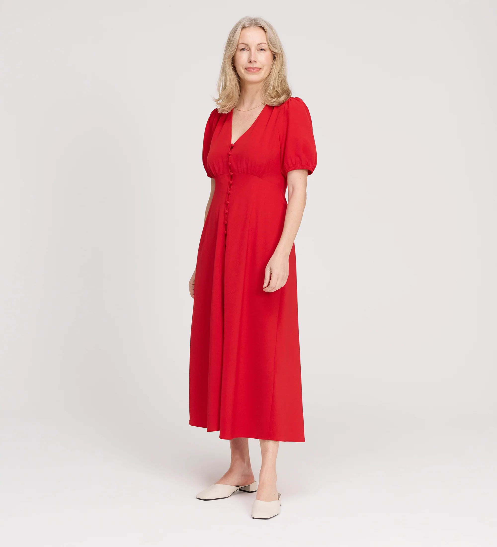 Robyn Red Button Through Midi Dress - Image 3