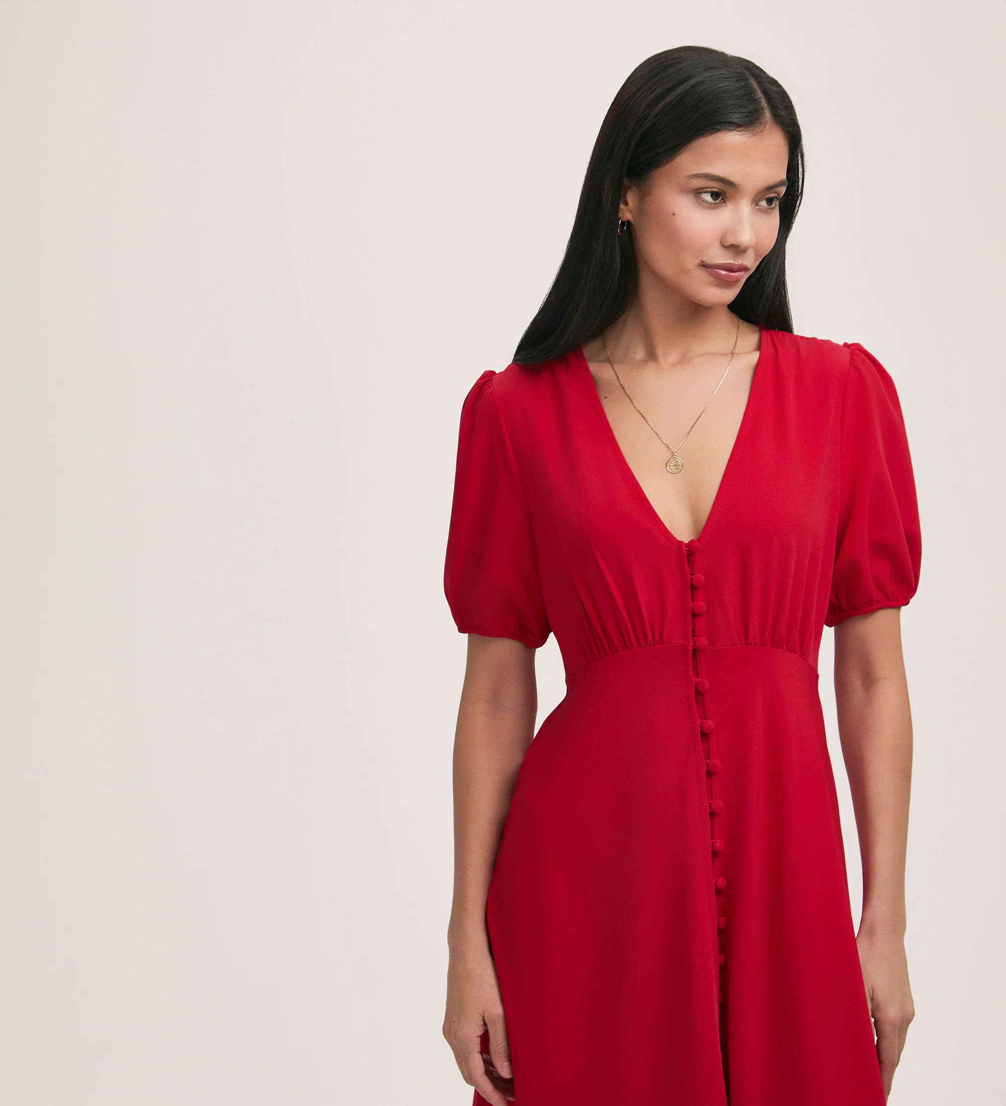 Robyn Red Crepe Midi Tea Dress - Image 3
