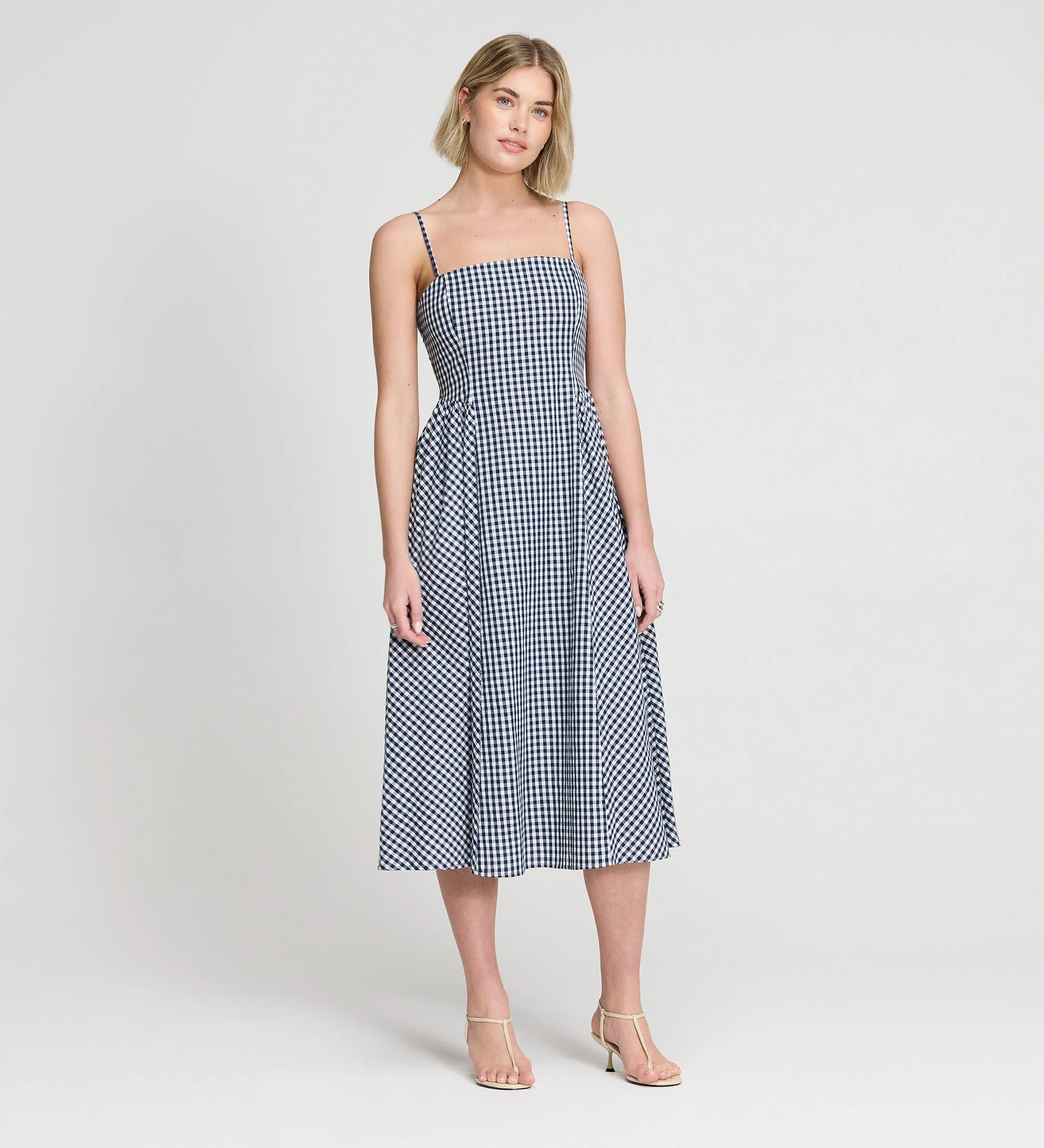 Romina Navy Cotton Gingham Fitted Midi Dress - Image 4