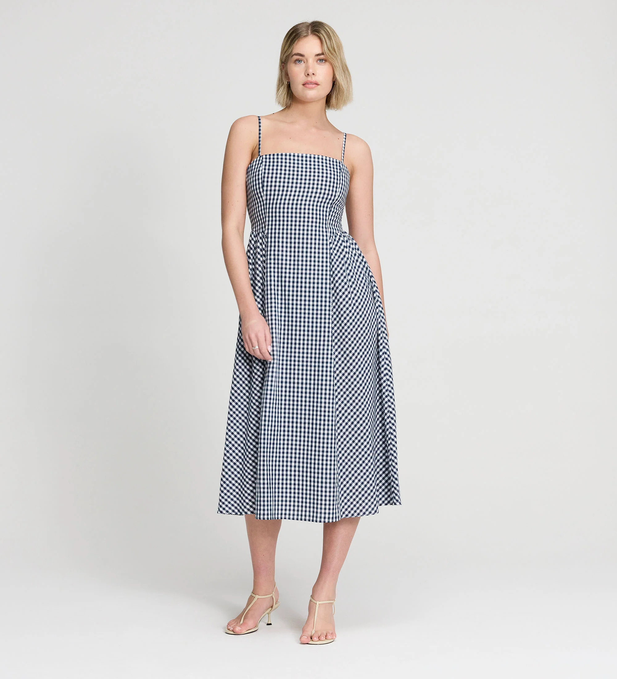 Romina Navy Cotton Gingham Fitted Midi Dress - Image 6