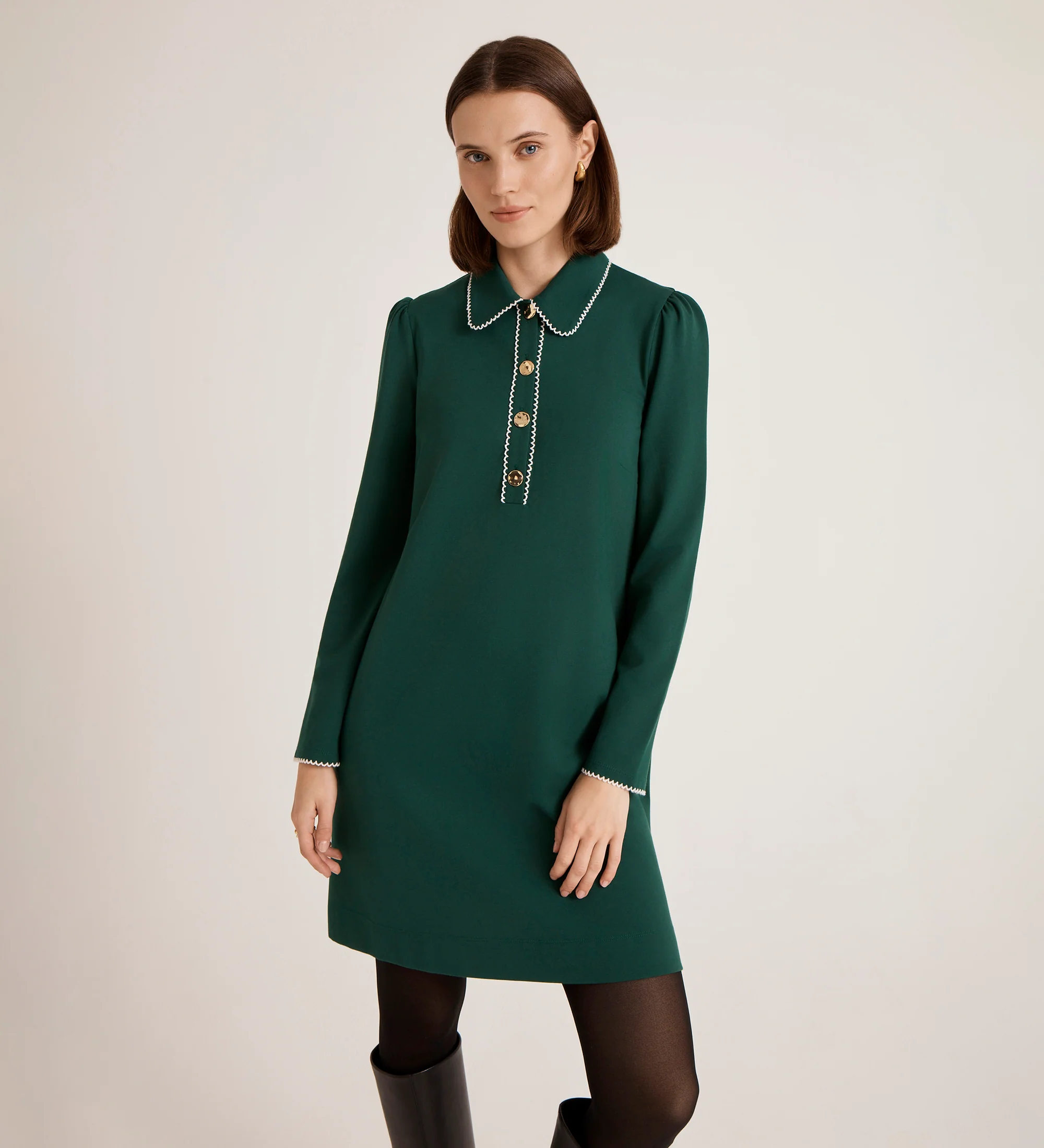 Ronnie Bottle Green Ponte Jersey Mini Dress - Image 3