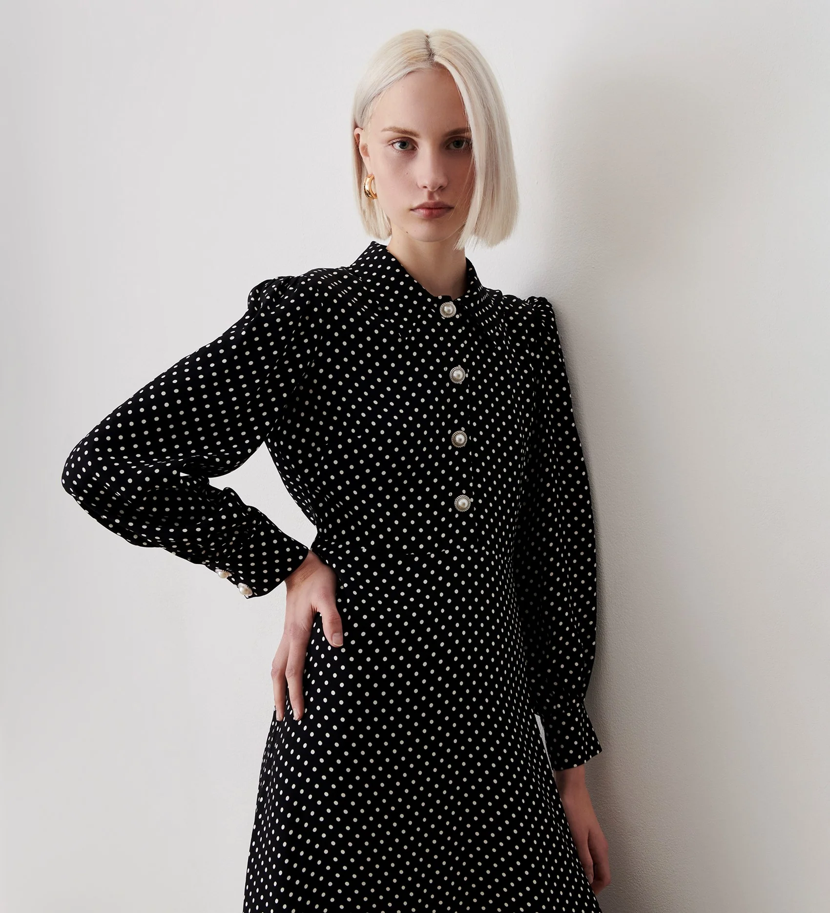Rosa Black Polka Dot Midi Shirt Dress - Image 2