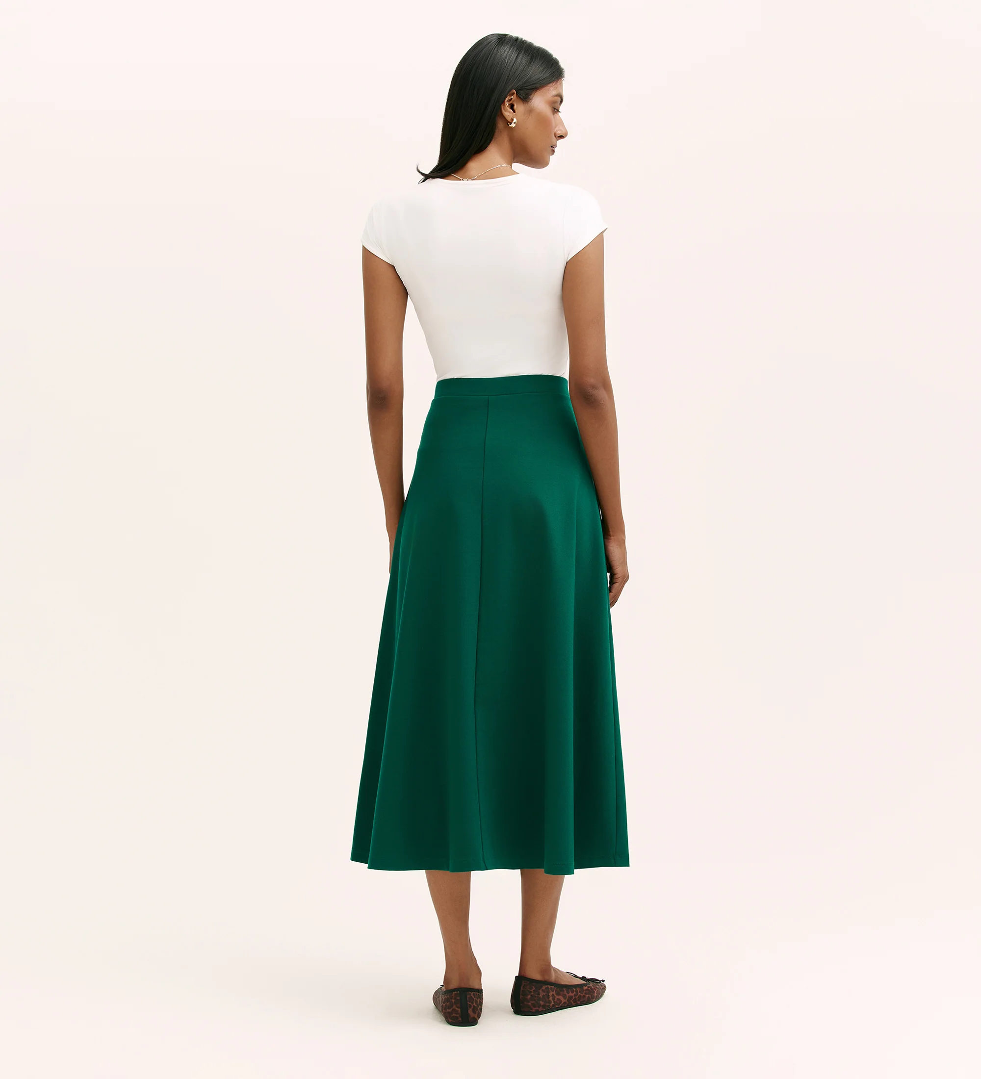 Ruth Bottle Green Ponte Jersey Midi Skirt - Image 4