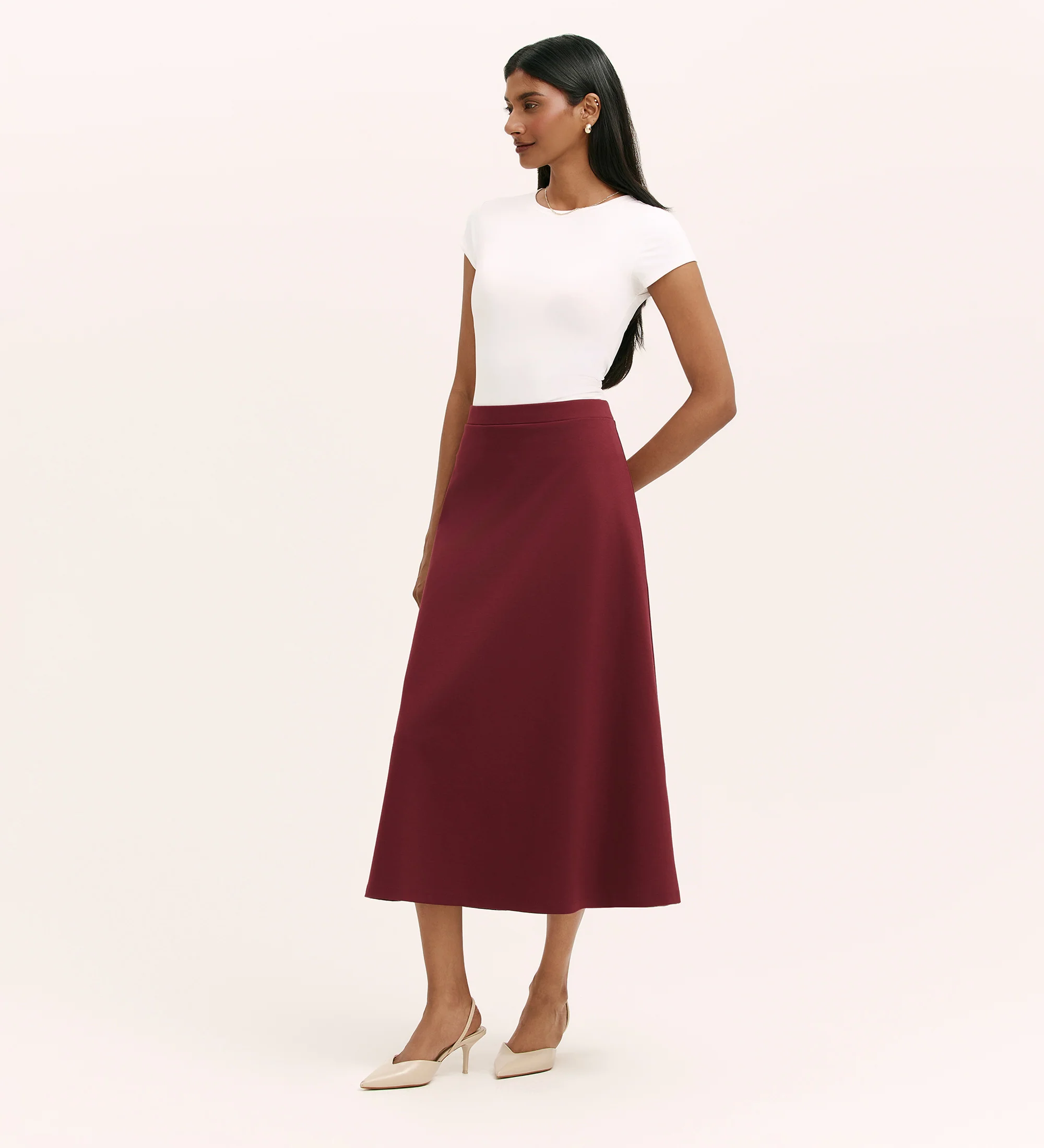 Ruth Burgundy Ponte Jersey Midi Skirt - Image 4