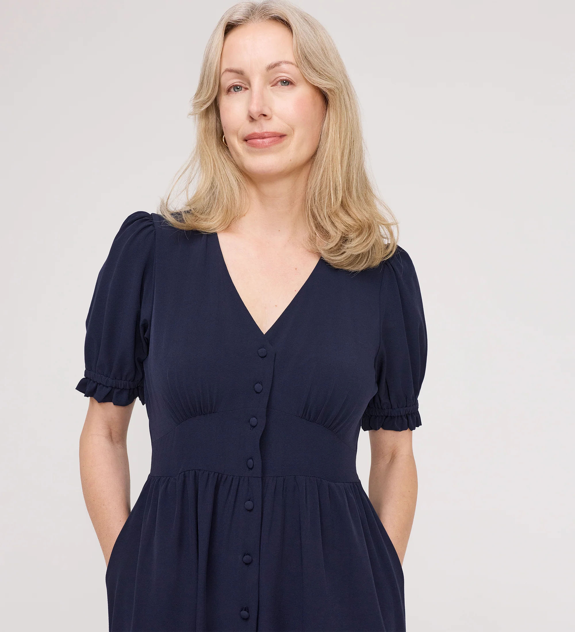 Samantha Navy Button Through Midi Dress - Image 2