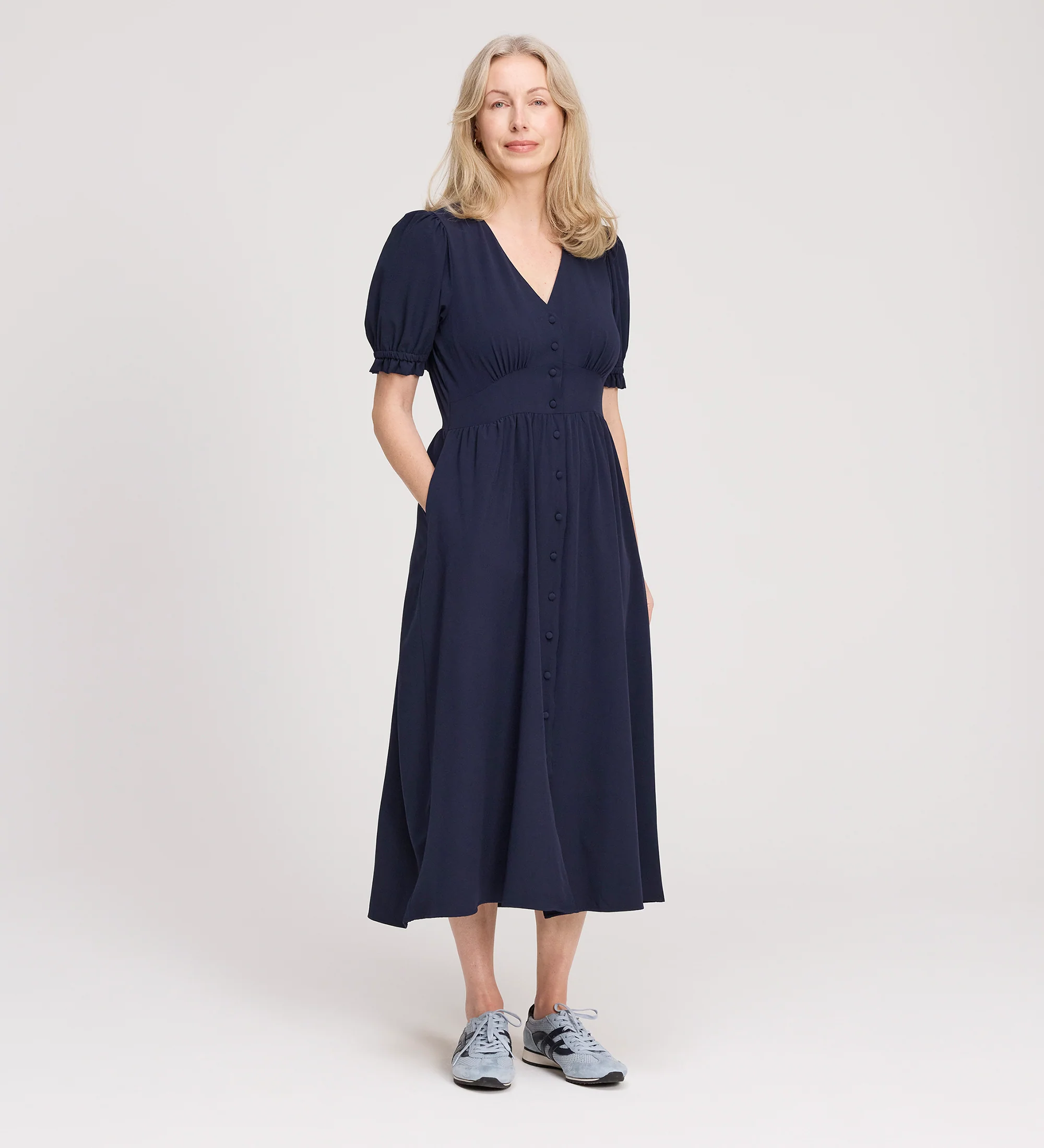 Samantha Navy Button Through Midi Dress - Image 3