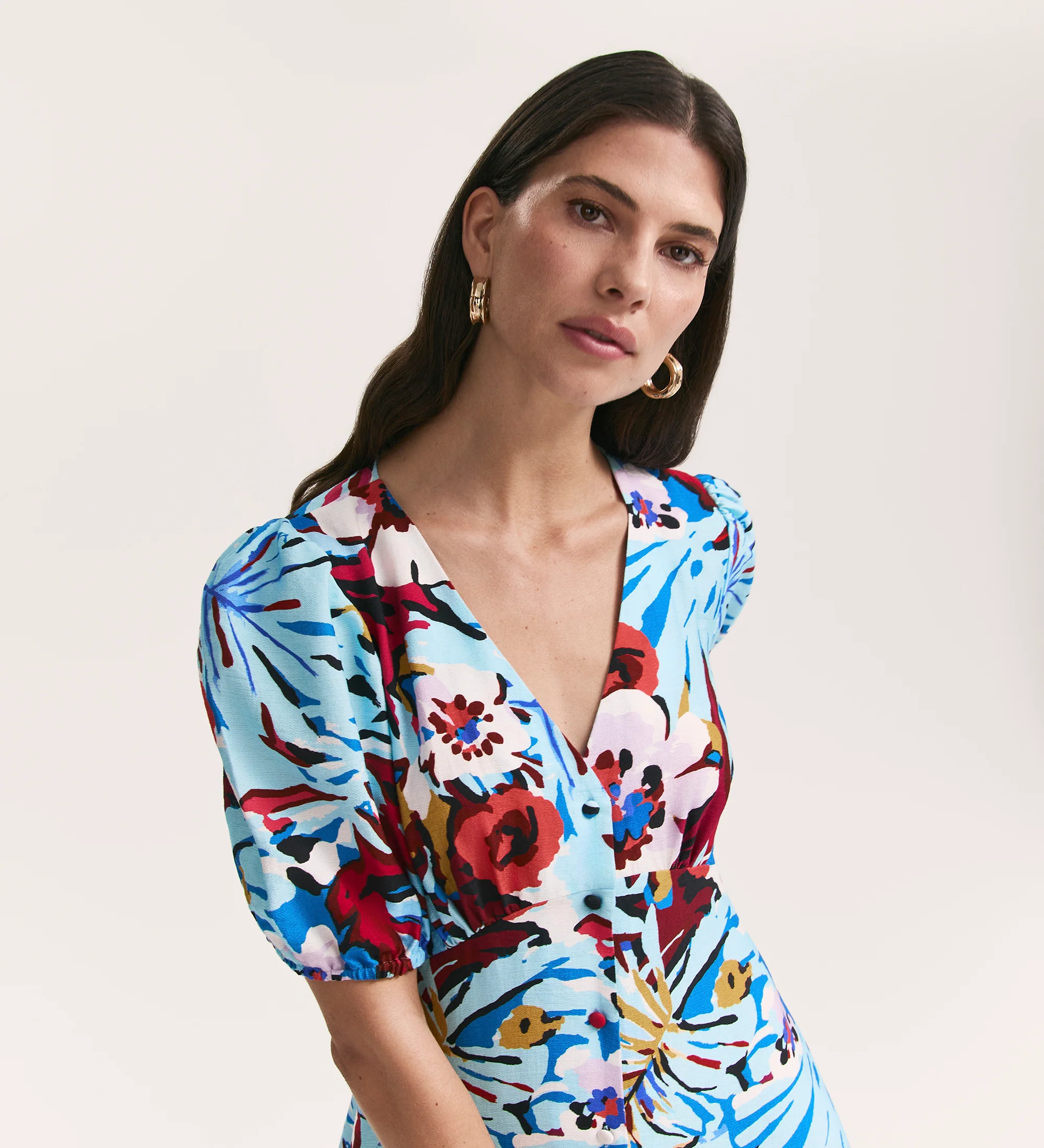 Sarah Aqua Floral Midi Dress - Image 3
