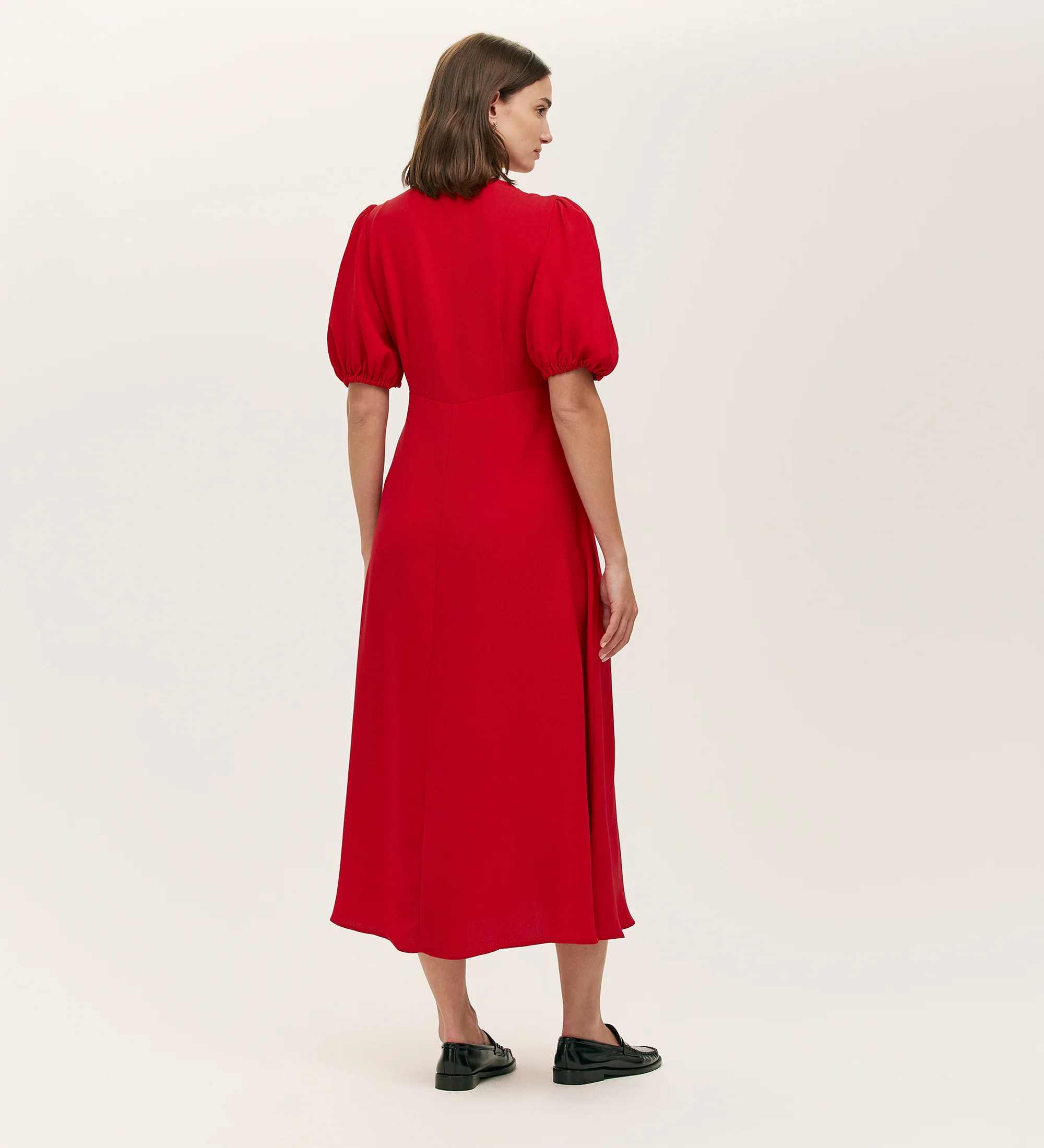 Sarah Red Crepe Button Through Midi Tea Dress - Image 4
