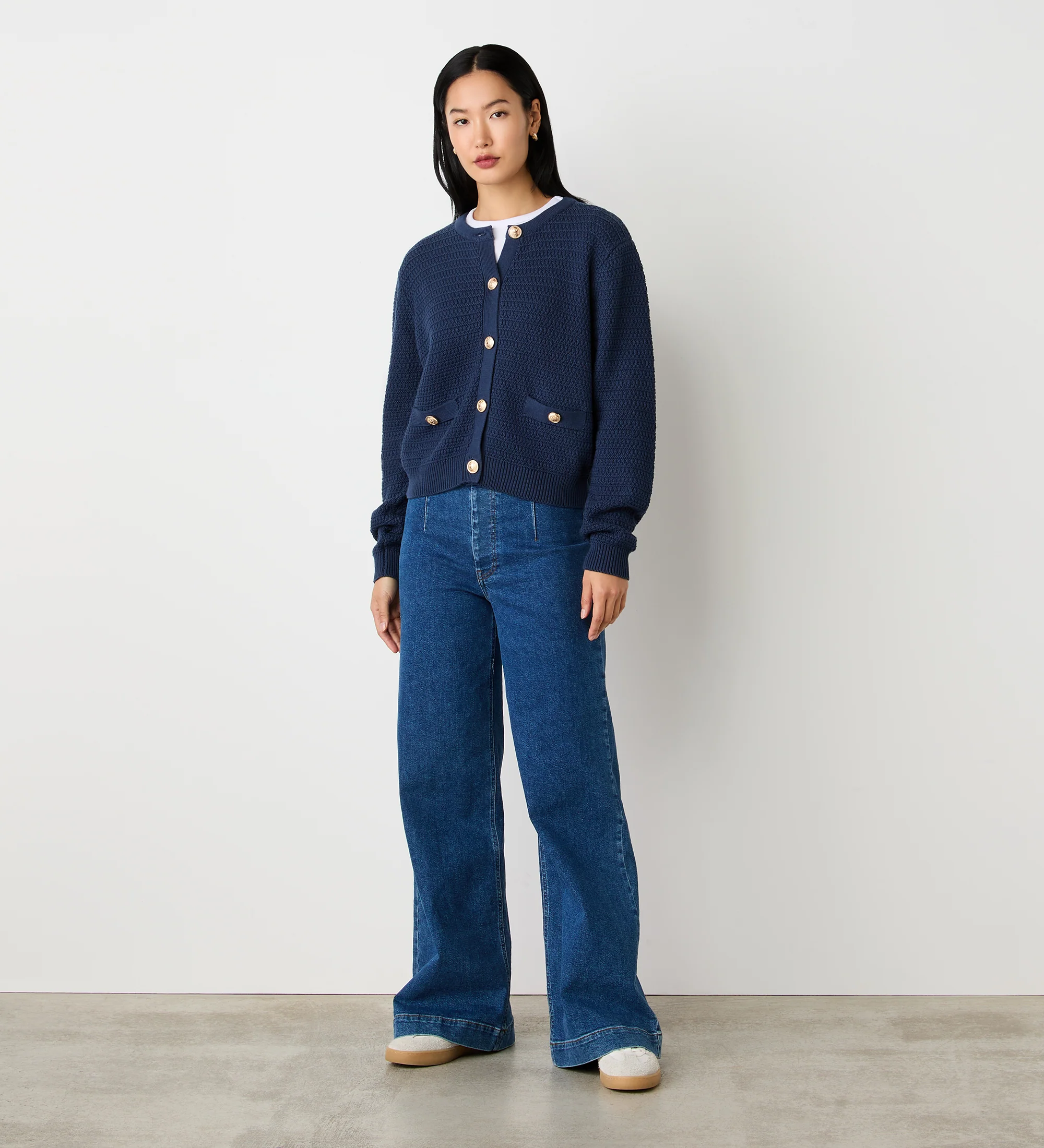 Saskia Dark Navy Button Up Cotton Cardigan - Image 2