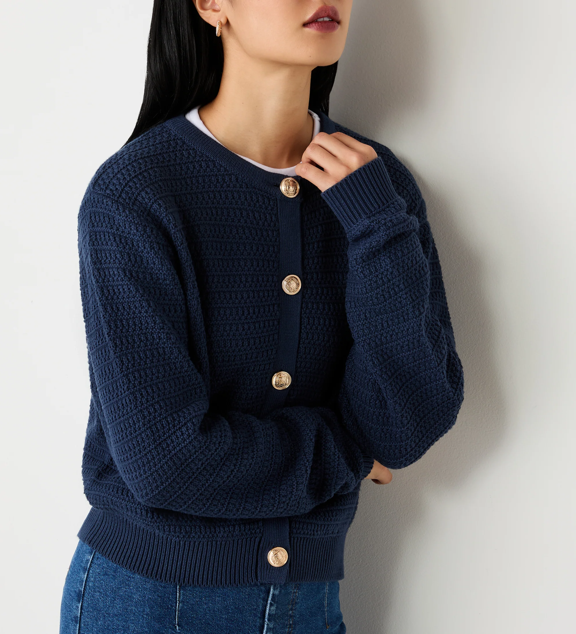 Saskia Dark Navy Button Up Cotton Cardigan - Image 3