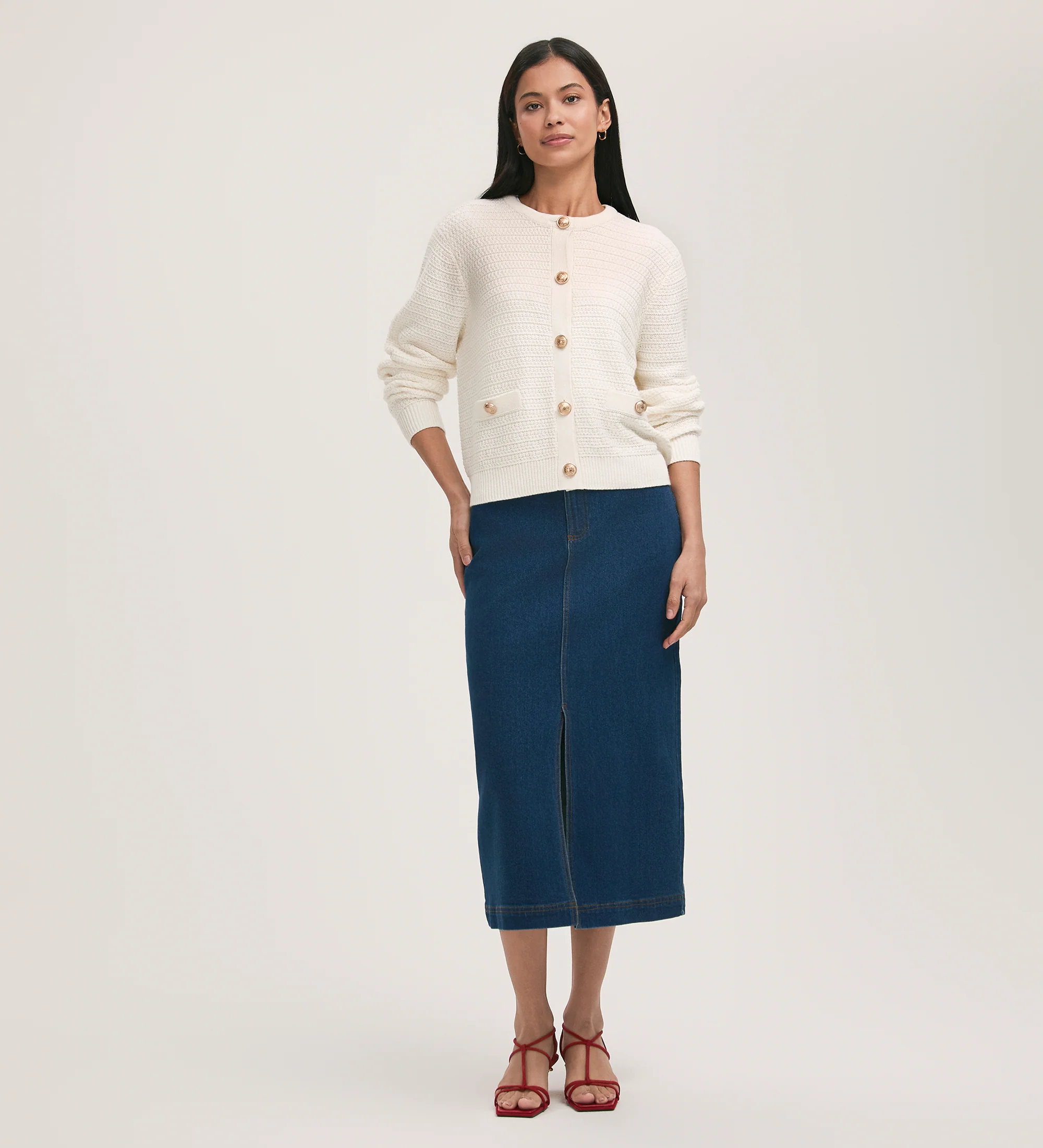 Saskia Ivory Button Up Cotton Cardigan - Image 2