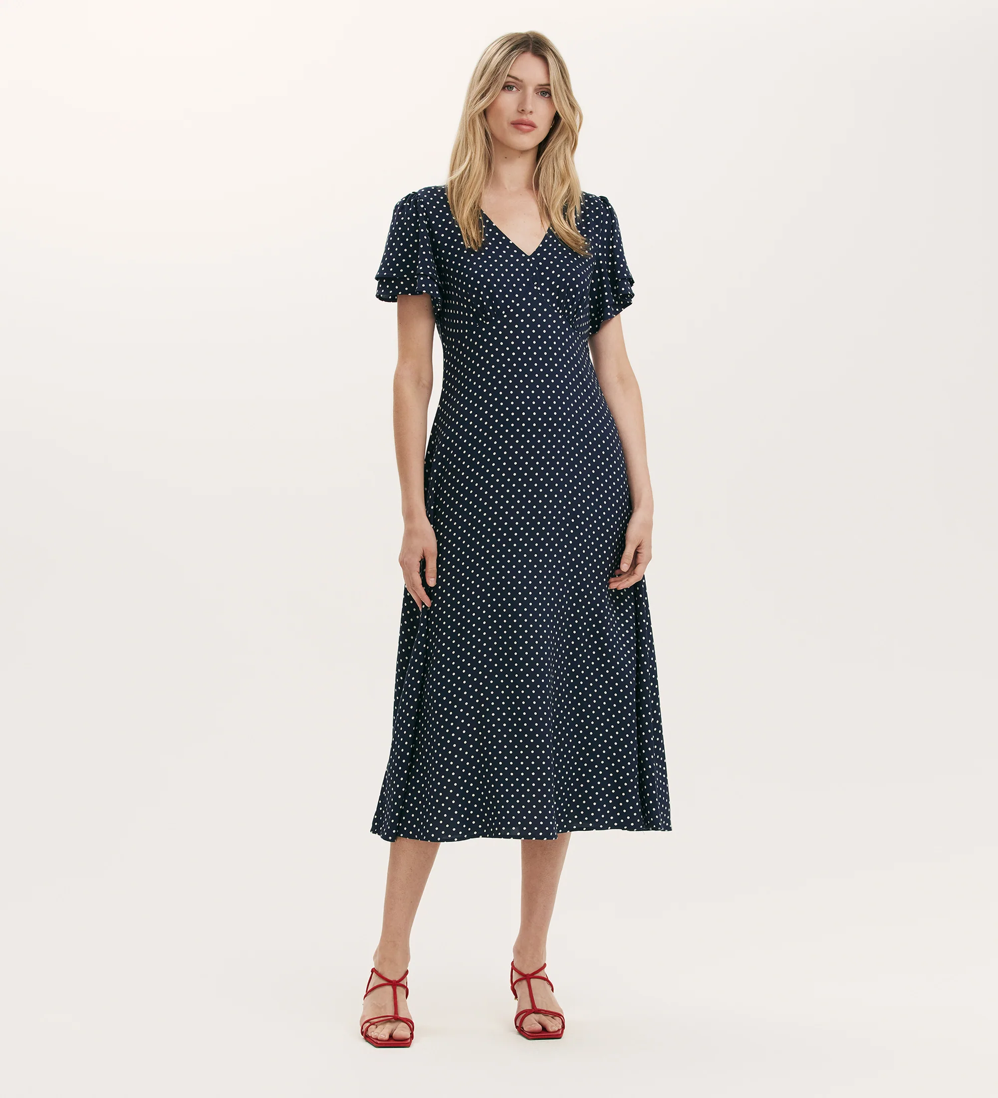 Saskia Navy Polka Dot Midi Tea Dress - Image 3