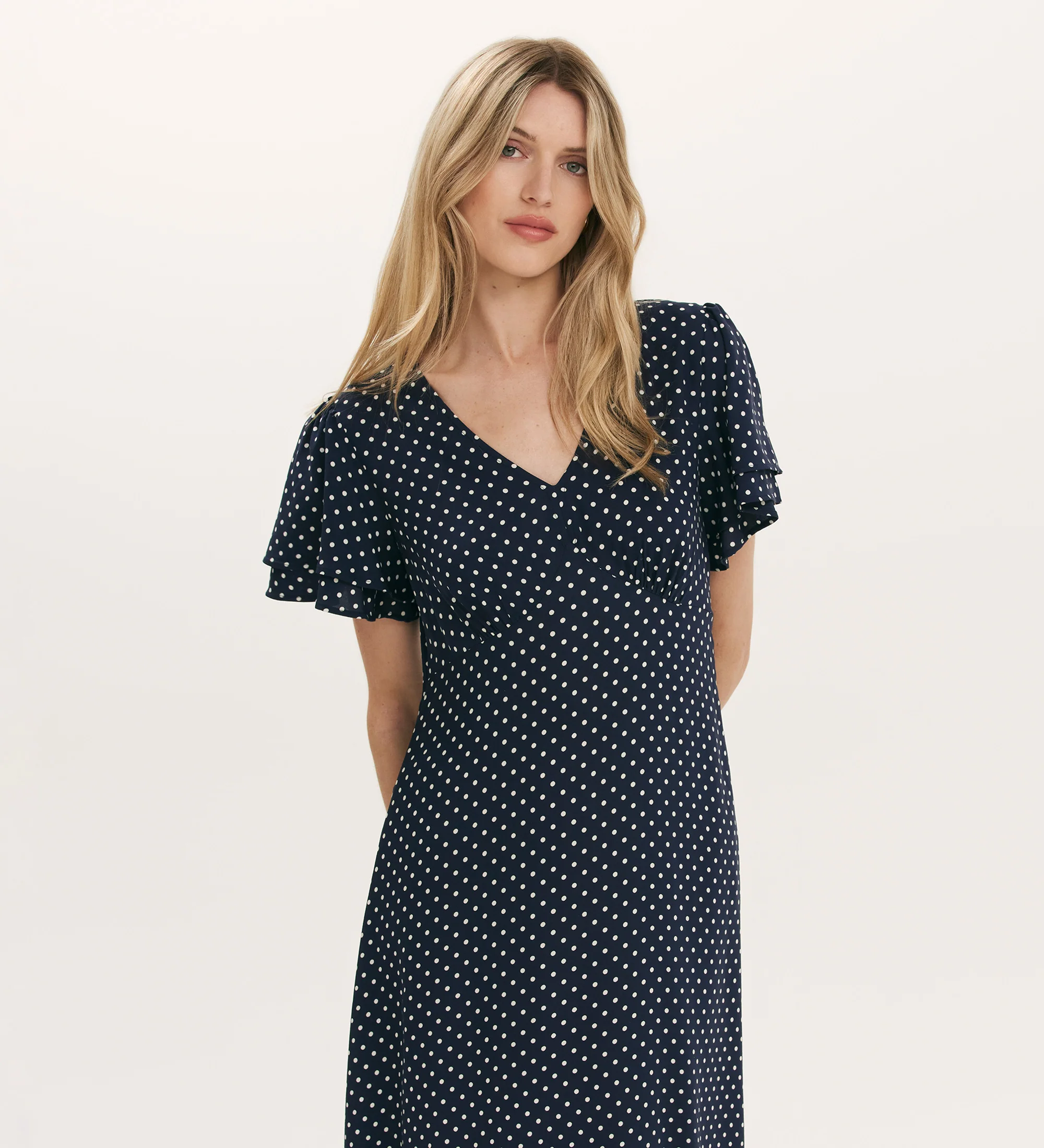 Saskia Navy Polka Dot Midi Tea Dress - Image 4