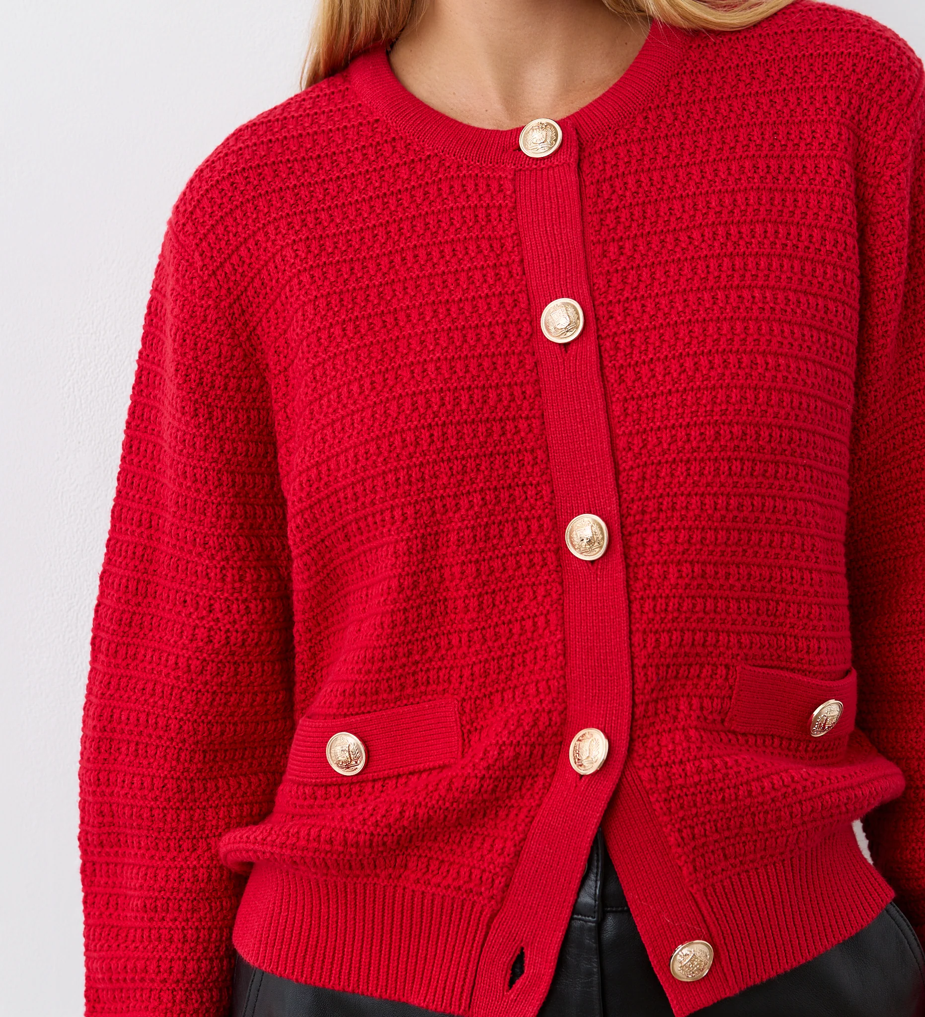 Saskia Red Button Up Cotton Cardigan - Image 3
