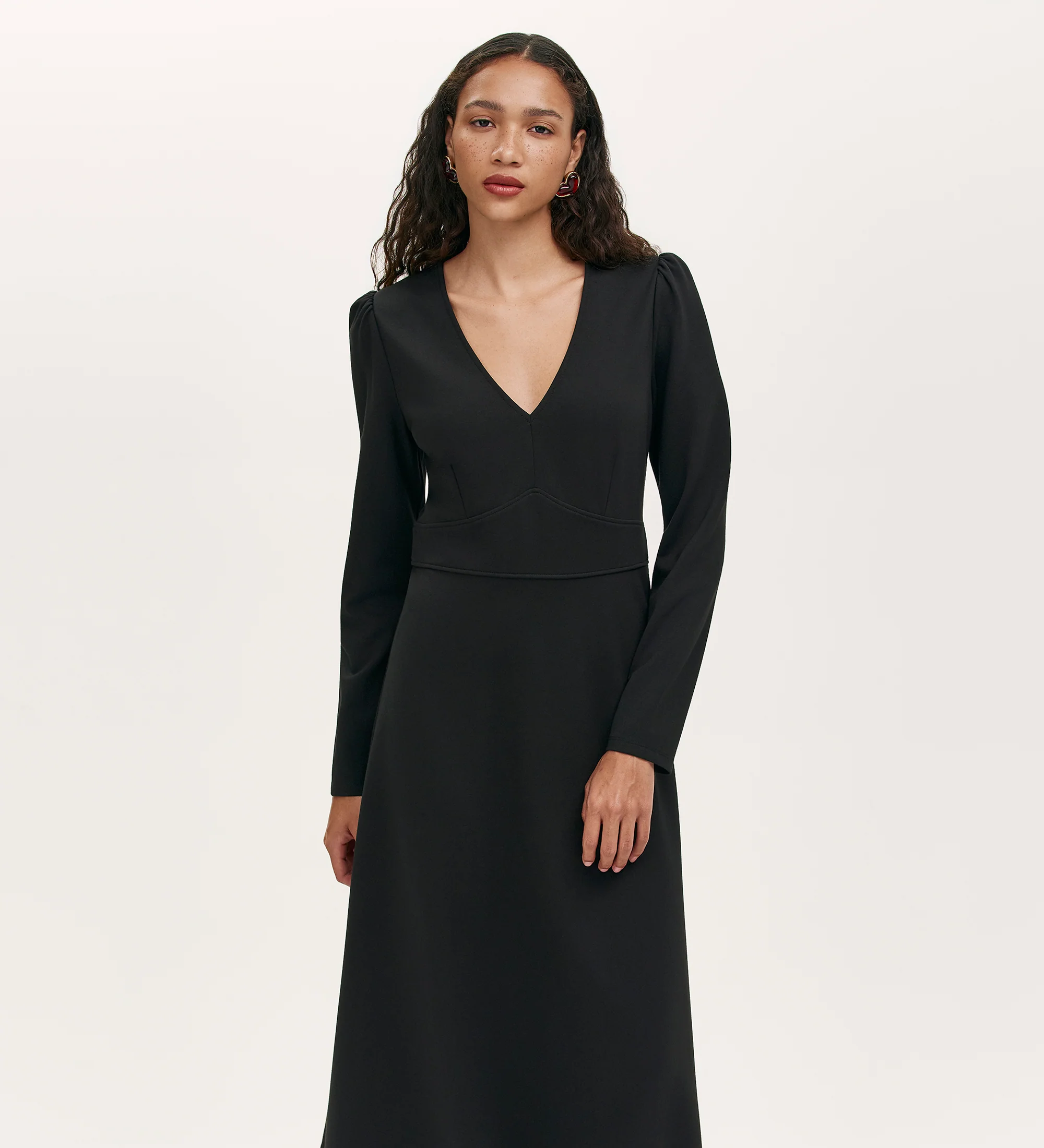 Seraphina Black Ponte Jersey Long Sleeve Midi Dress - Image 3