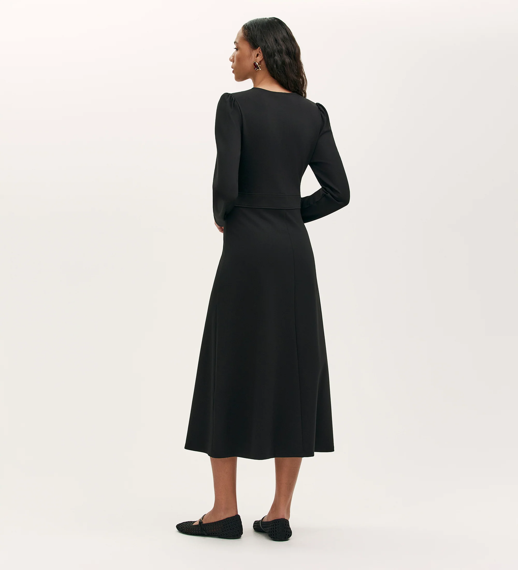 Seraphina Black Ponte Jersey Long Sleeve Midi Dress - Image 4