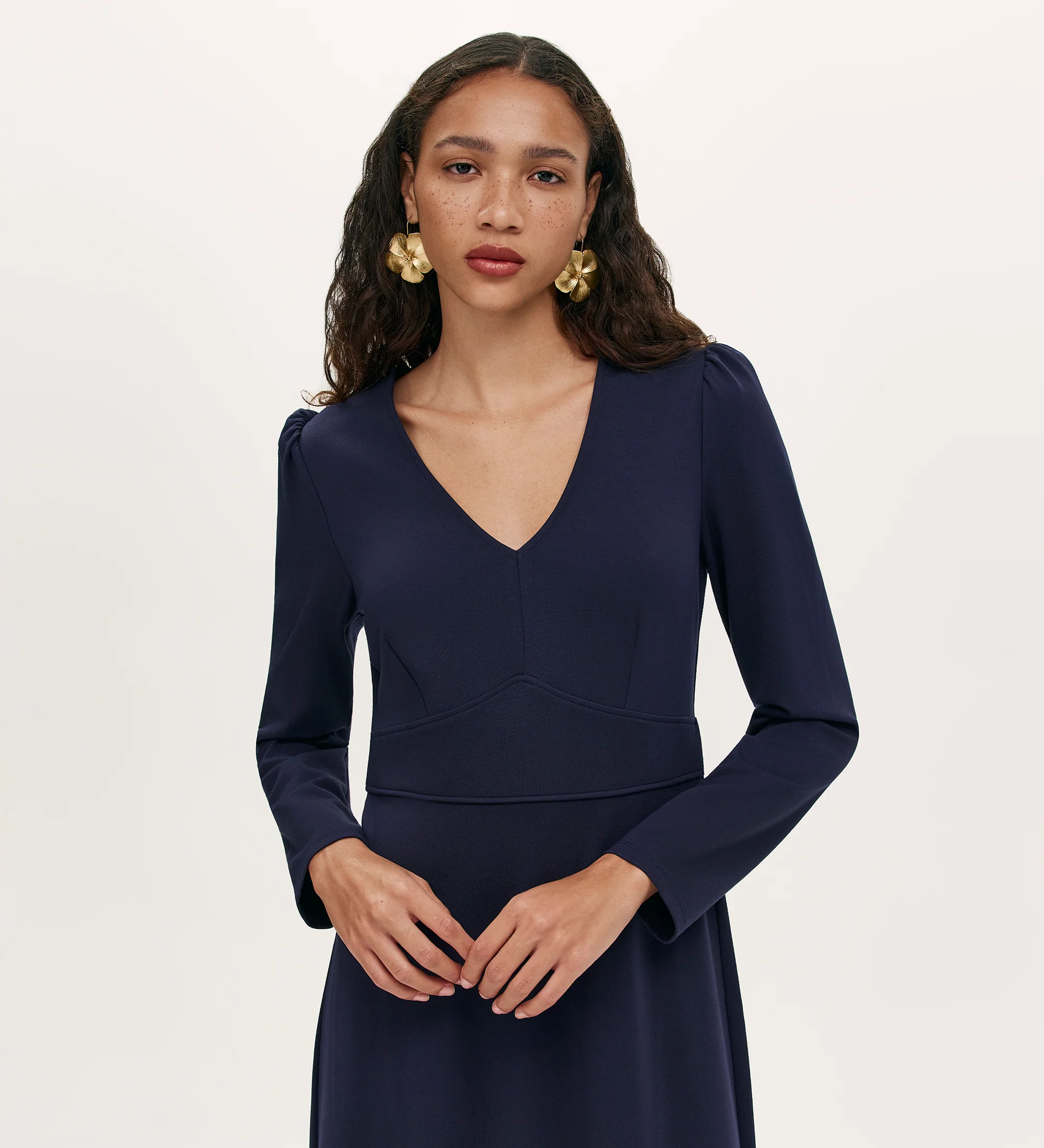 Seraphina Navy Ponte Jersey Long Sleeve Midi Dress - Image 2