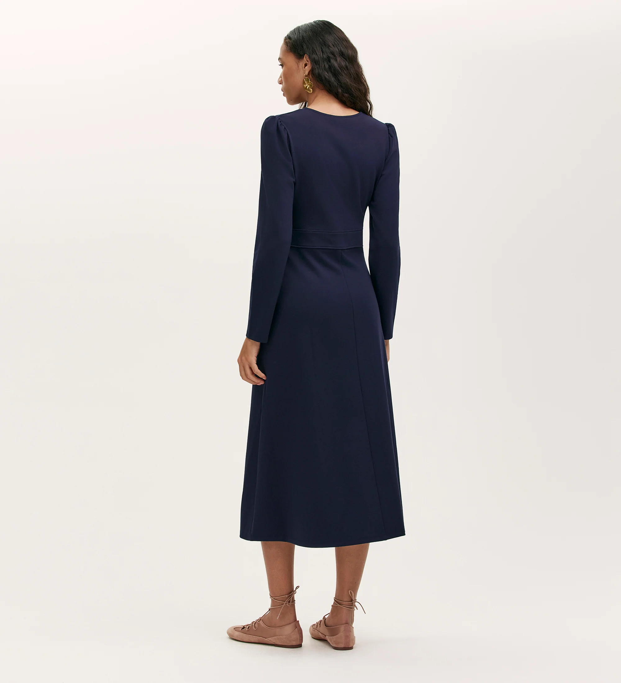 Seraphina Navy Ponte Jersey Long Sleeve Midi Dress - Image 4