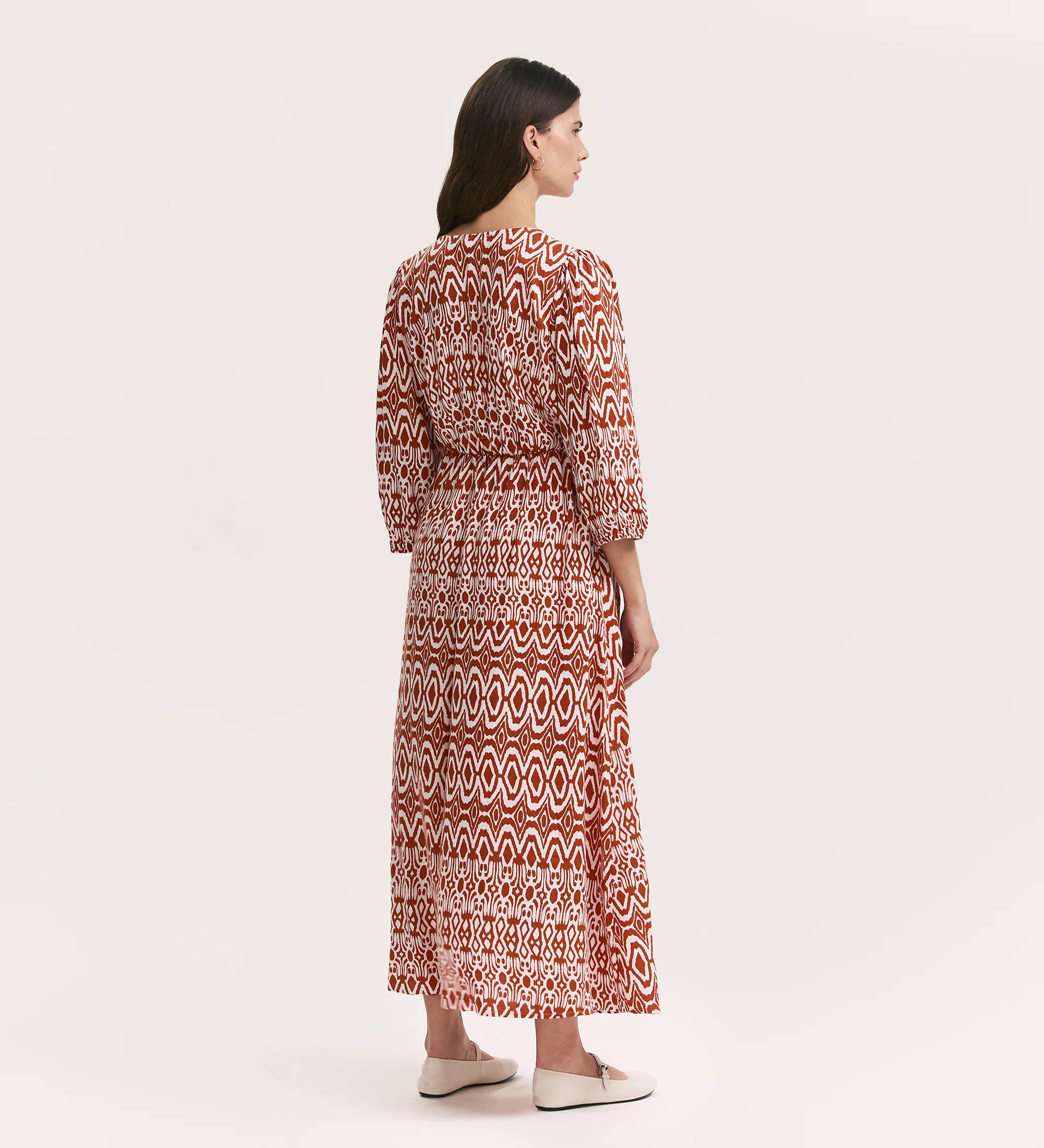 Serena Brown Tribal Midi Smock Dress - Image 4