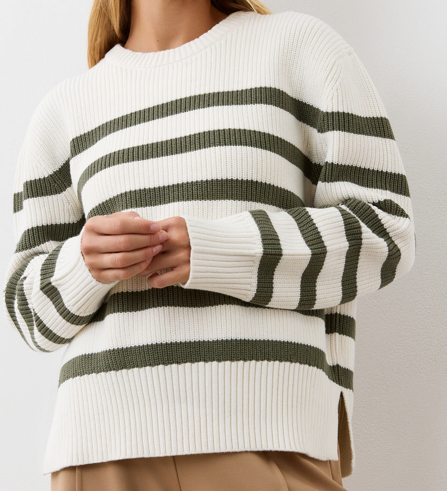 Serena Khaki Stripe Knitted Sweater - Image 3