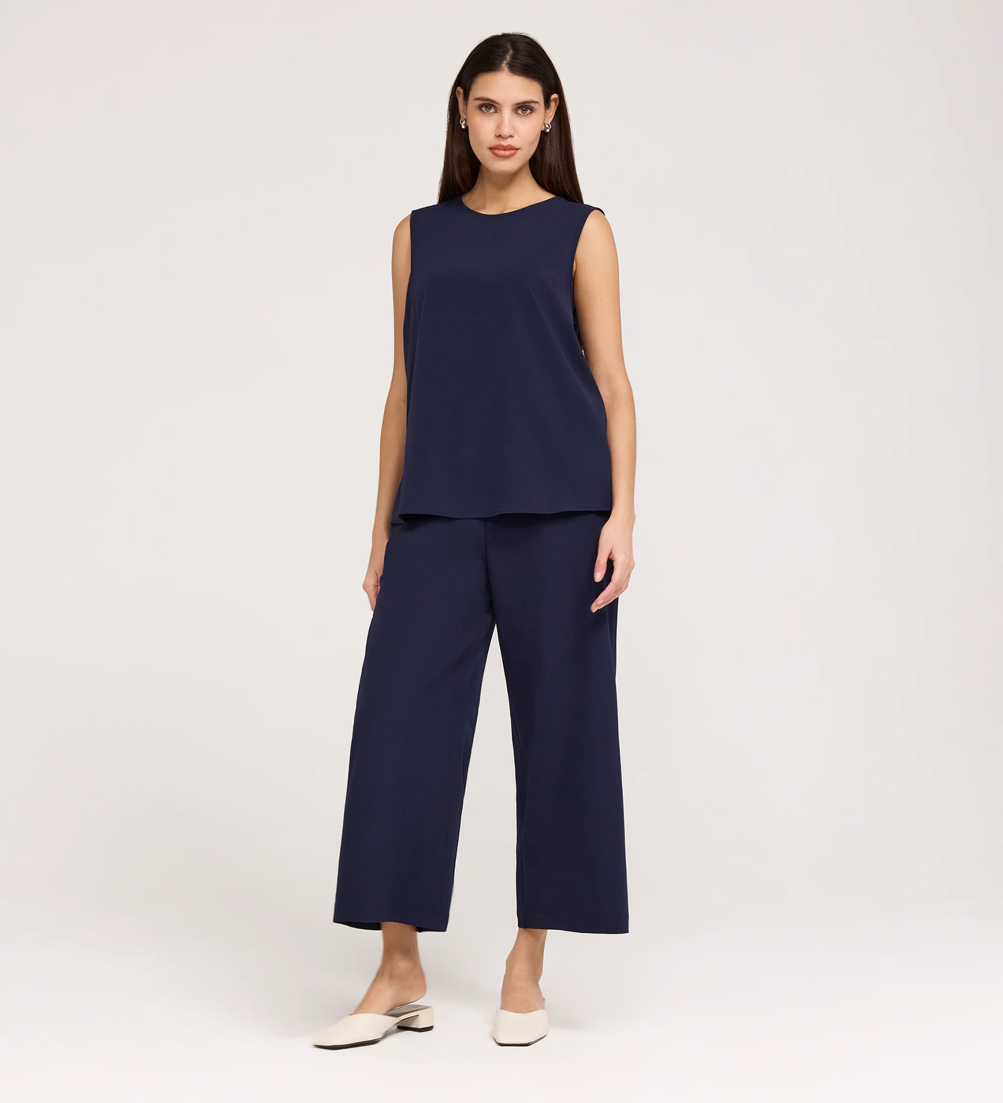 Simone Navy Crepe Wide Leg Trousers - Image 3