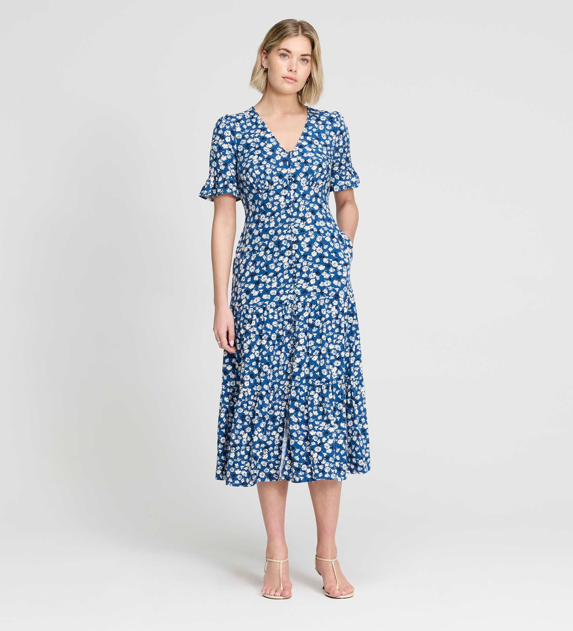 Sinead Navy Ditsy Tiered Midi Dress
