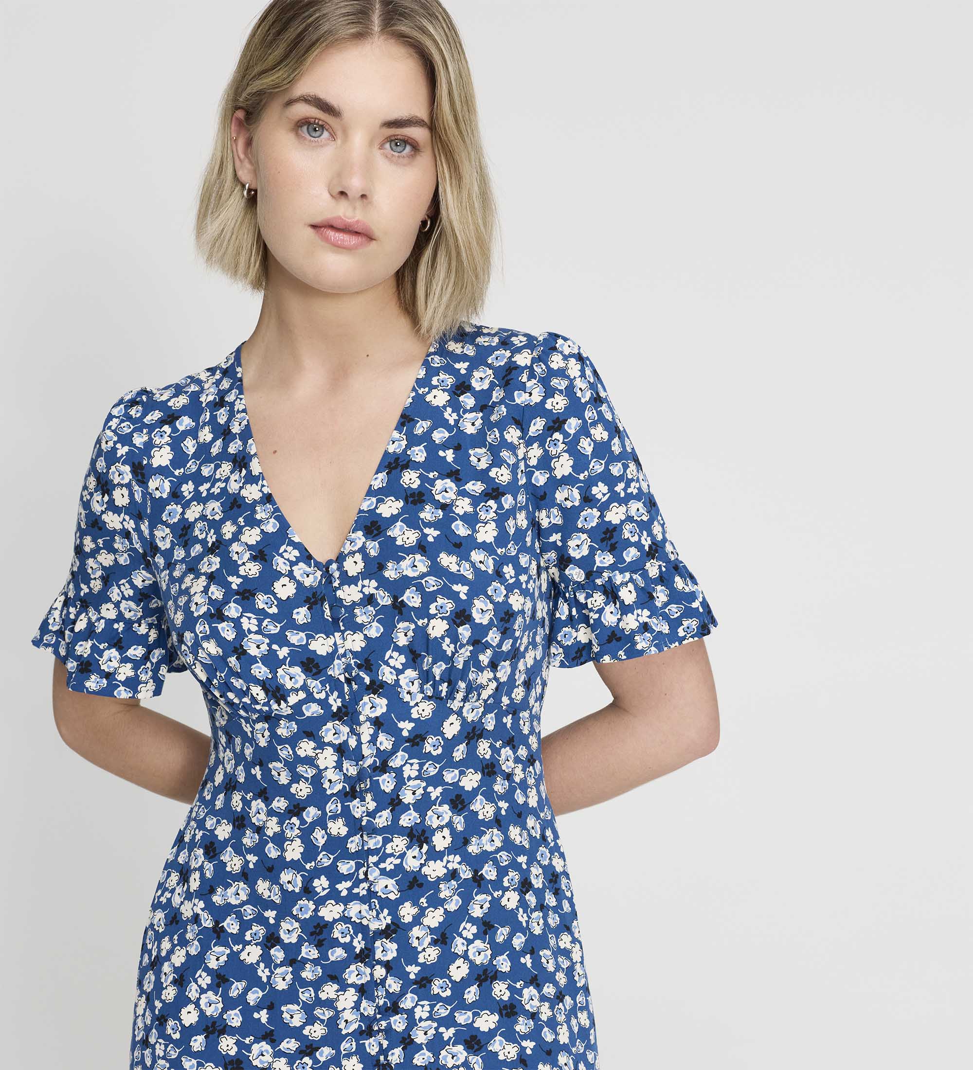 Sinead Navy Ditsy Tiered Midi Dress - Image 2
