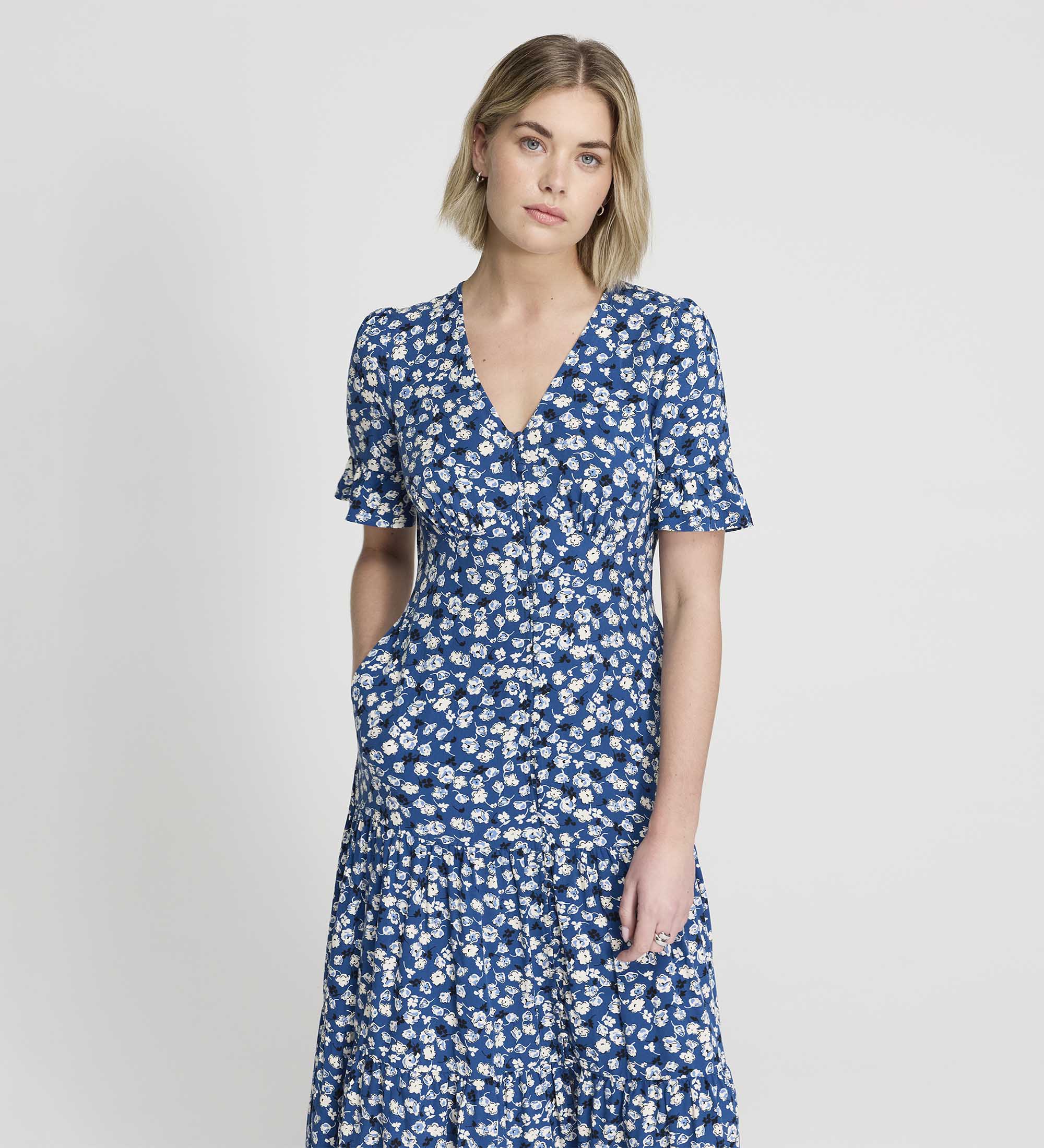 Sinead Navy Ditsy Tiered Midi Dress - Image 5