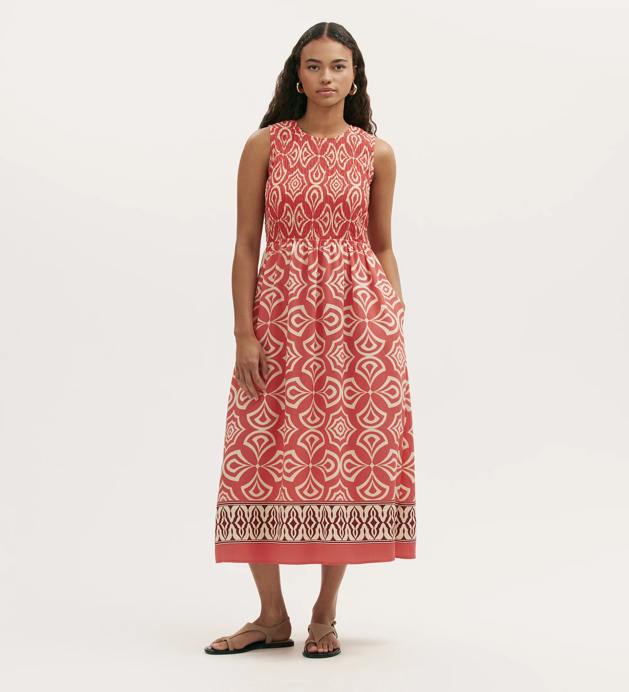 Skylar Coral Mosaic Midi Dress