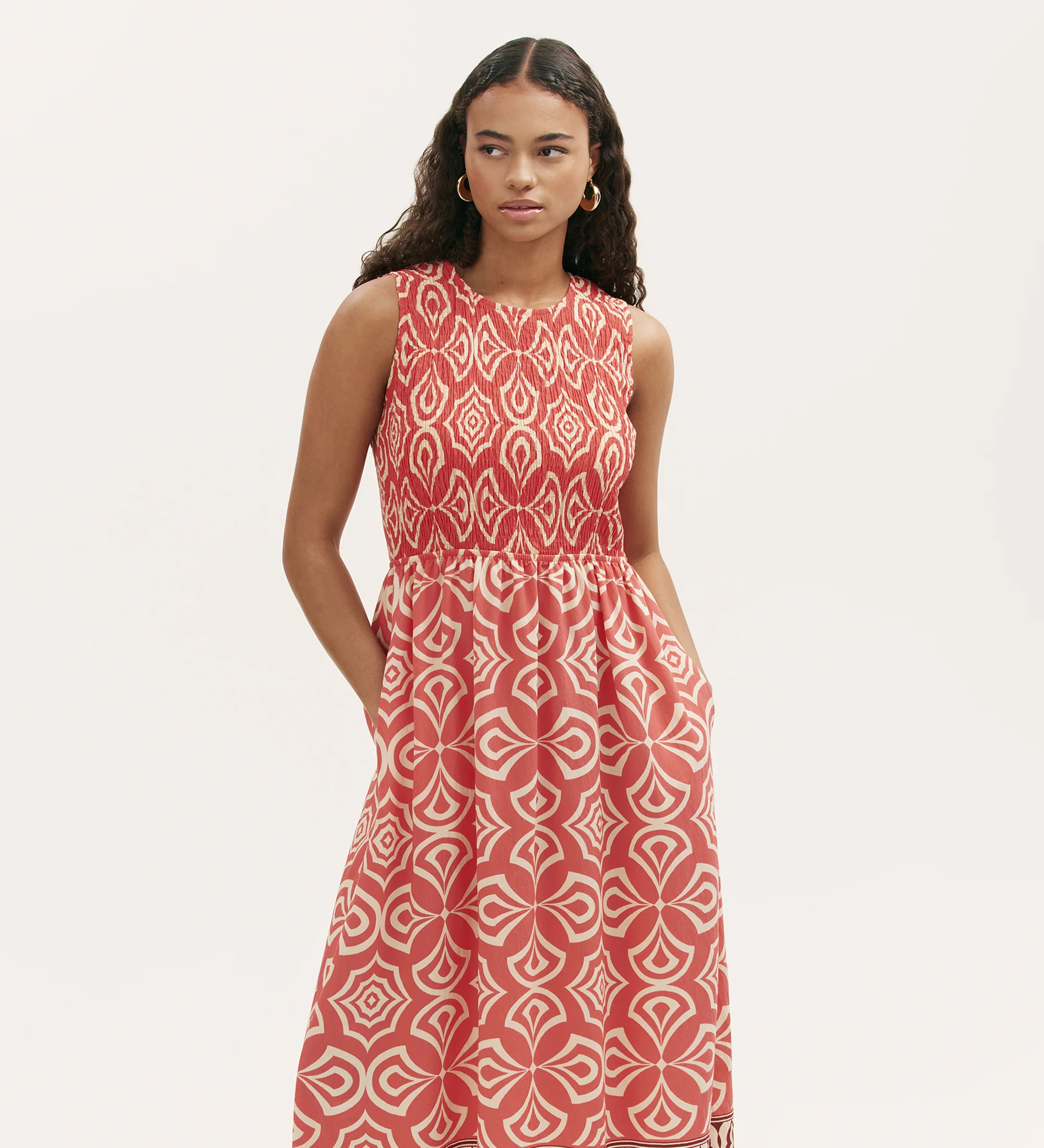 Skylar Coral Mosaic Midi Dress - Image 2